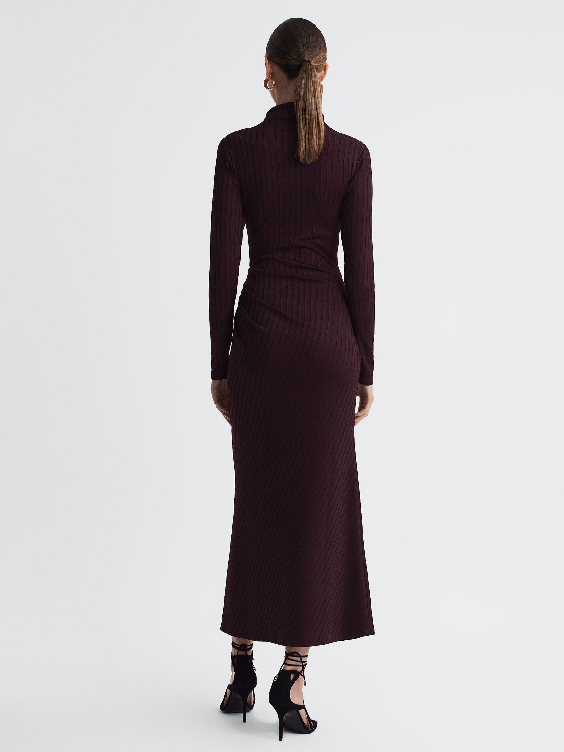 Good American Knitted Funnel Neck Midi Dress in Malbec - Image 4 of 5