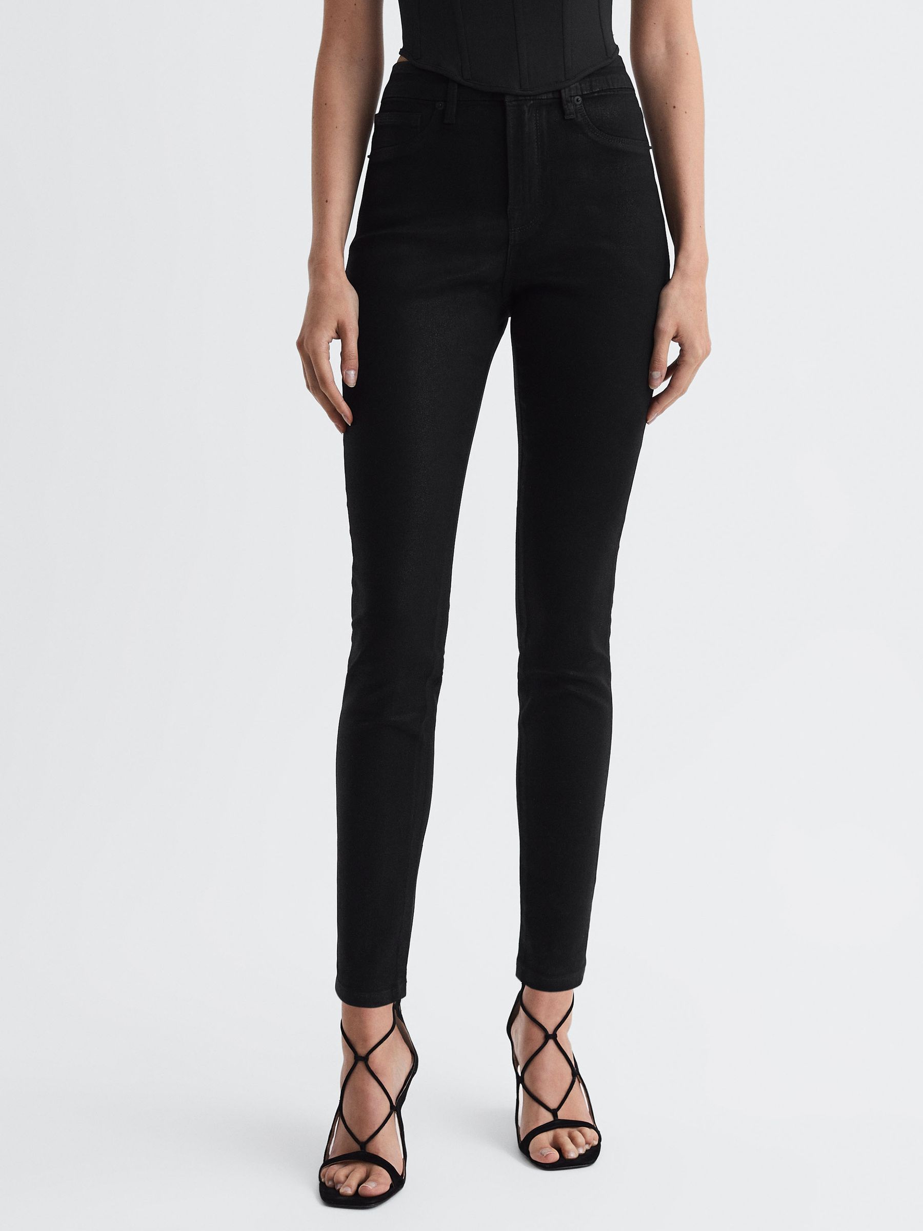 Good American Coated Skinny Jeans in Black - Image 1 of 6