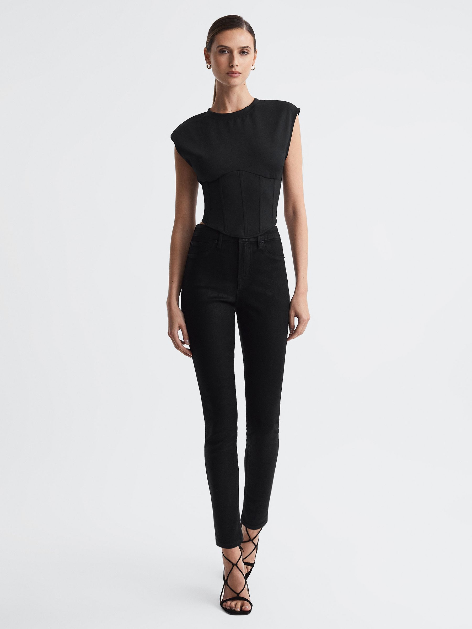 Good American Coated Skinny Jeans in Black - Image 3 of 6