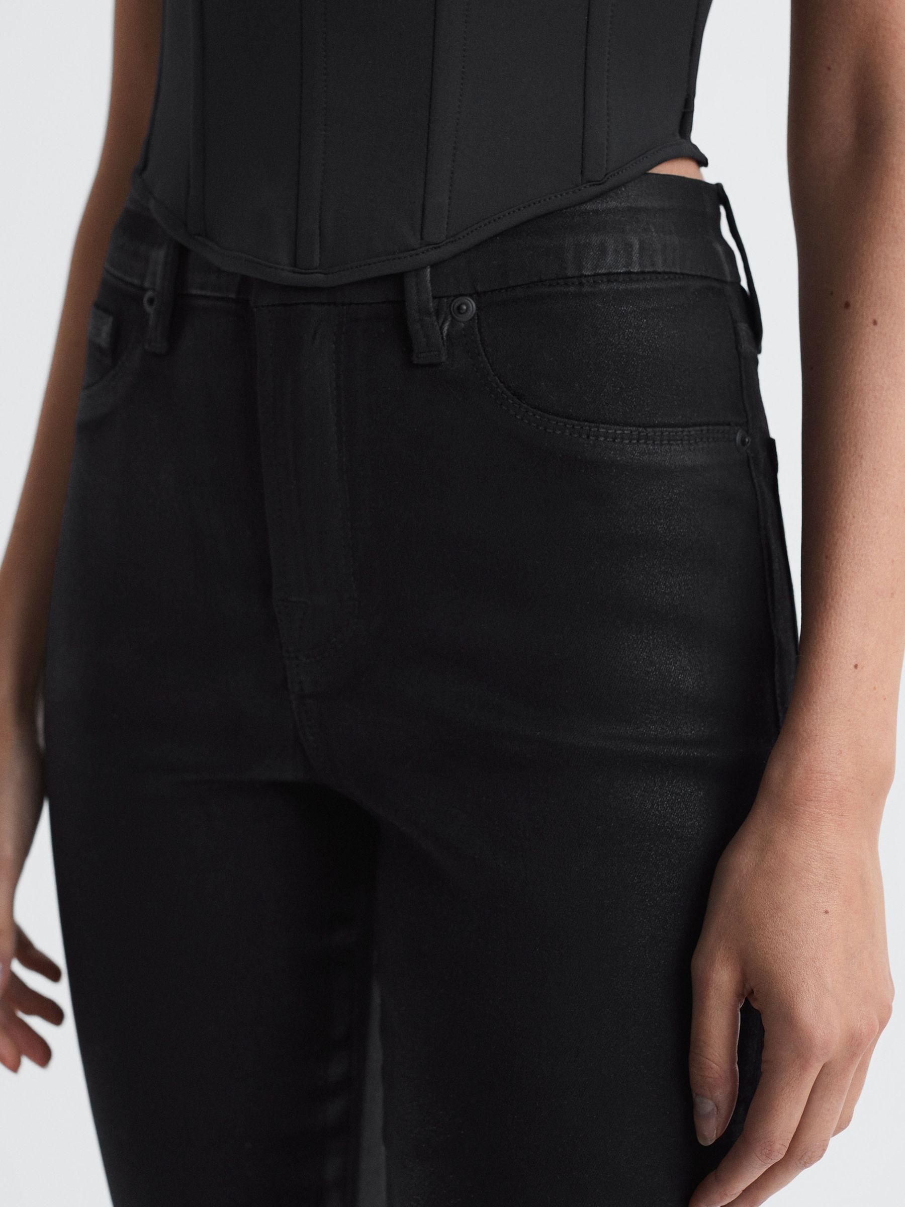 Good American Coated Skinny Jeans in Black - Image 4 of 6