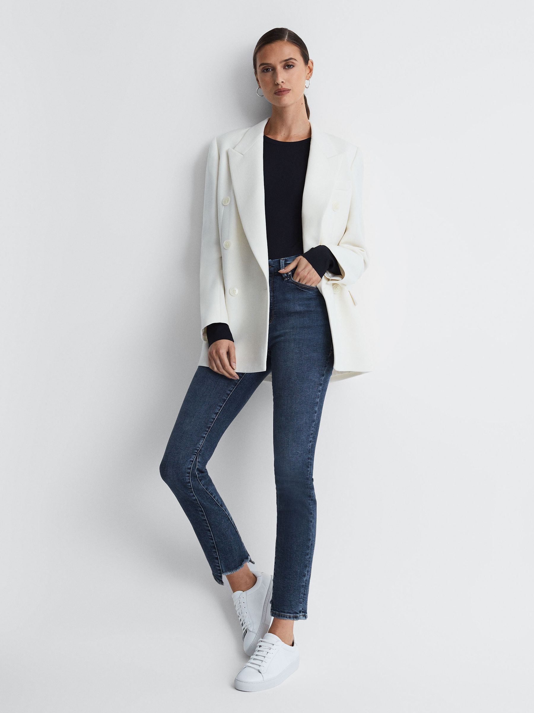 Good American Skinny-Jeans im Used-Look mit hohem Bund, Indigo - Bild 3 von 7