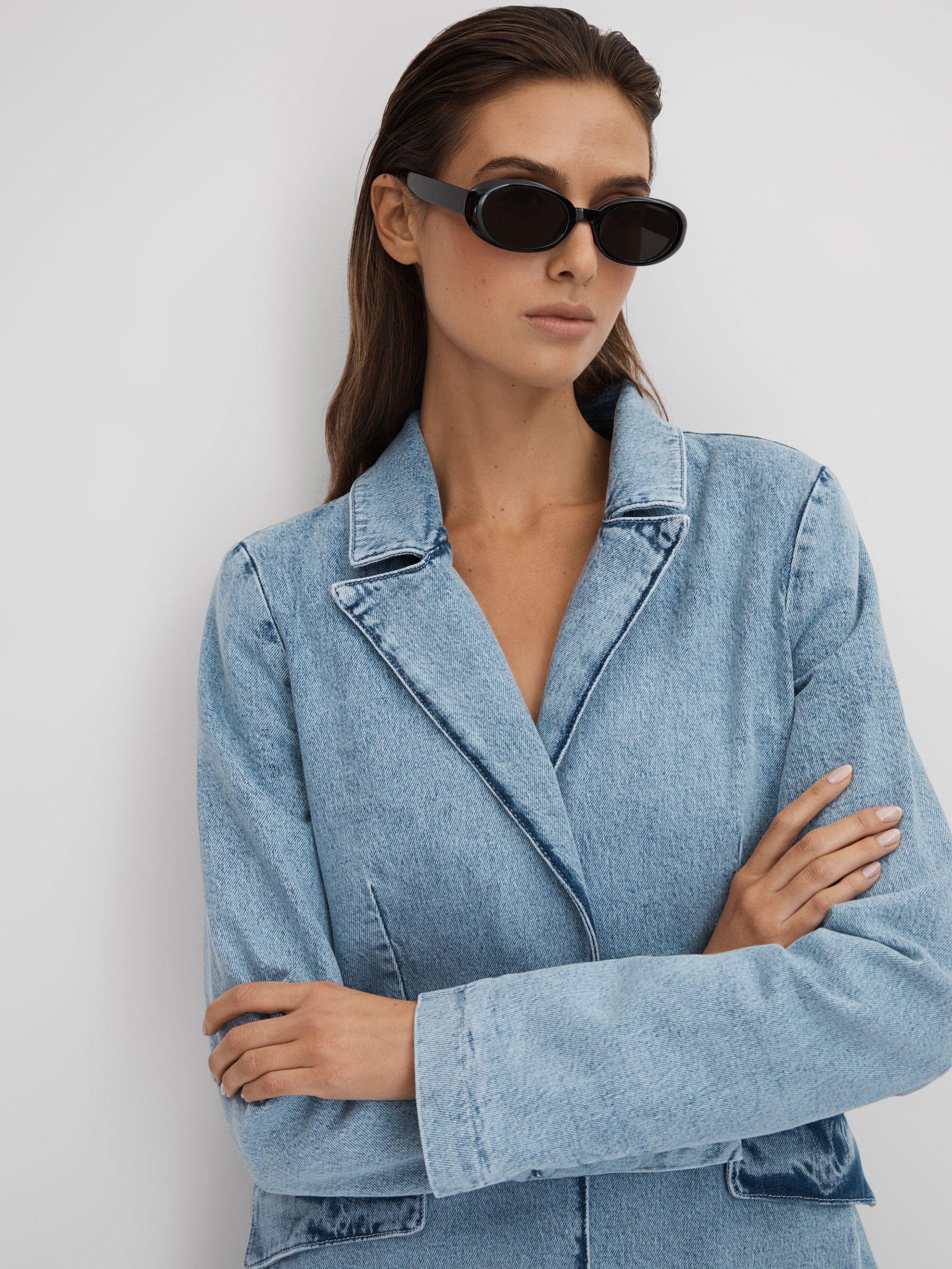 Good American Denim Single Breasted Blazer in Indigo - Image 1 of 6