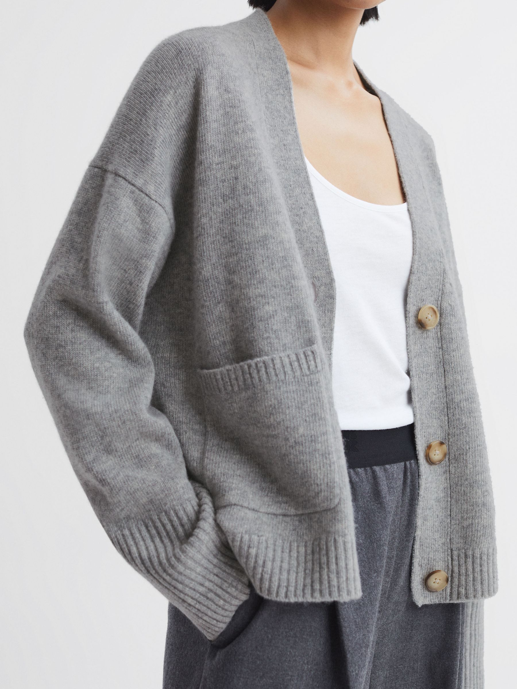 Relaxed Wool-Cashmere Cardigan in Grey Marl - Image 3 of 5