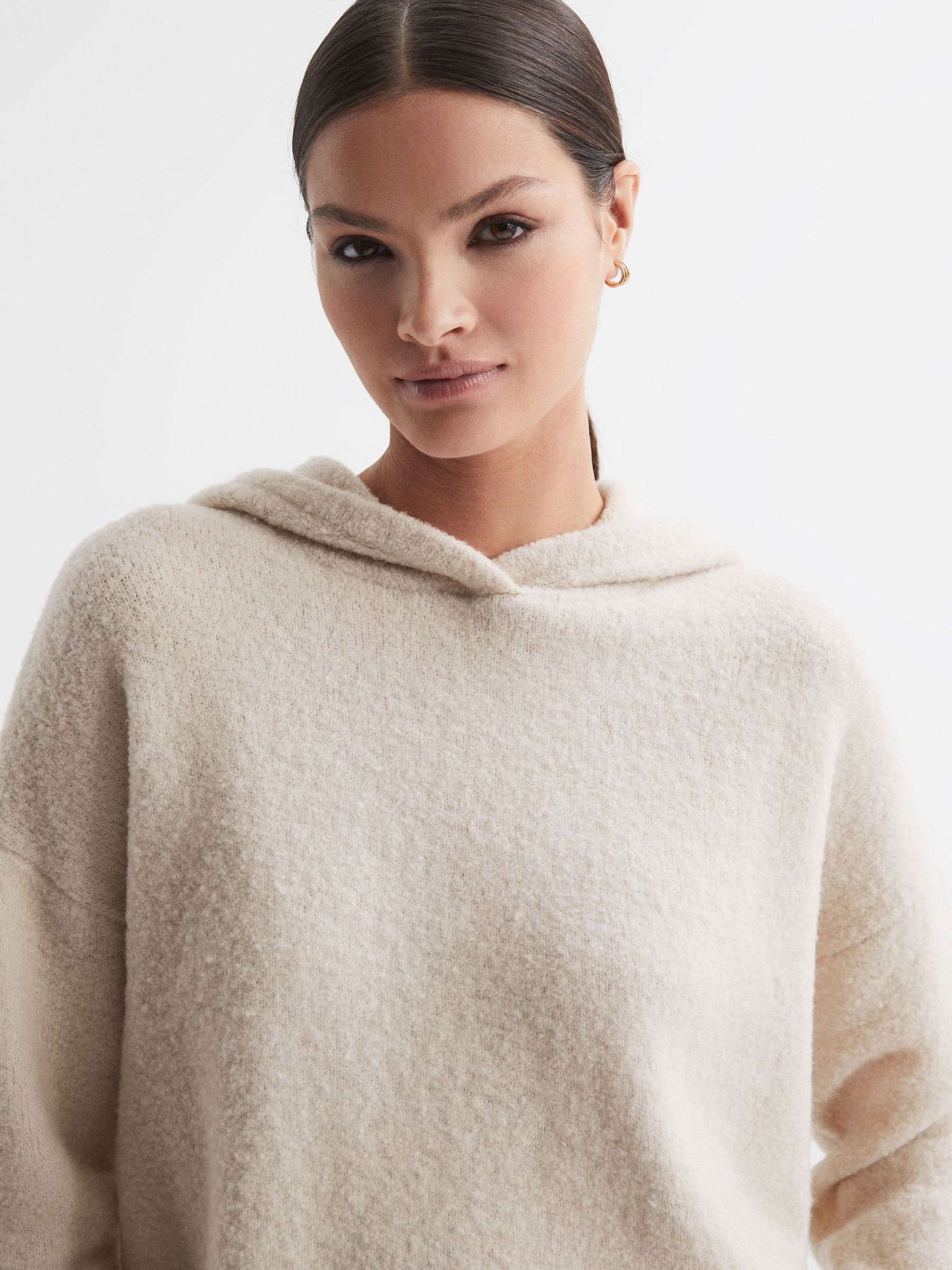 Reiss Wool Blend Bouclé Hoodie in Neutral | REISS