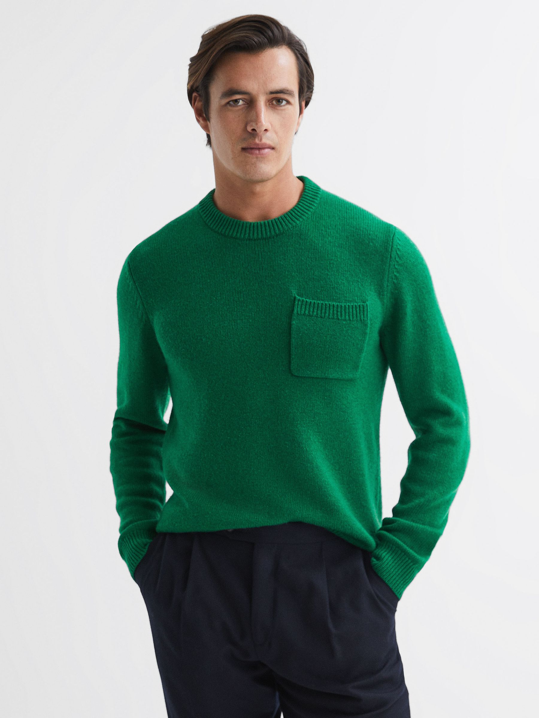 Wool Blend Chunky Crew Neck Jumper in Bright Green - Image 1 of 5 Wool Blend Chunky Crew Neck Jumper in Bright Green - Image 1 of 5