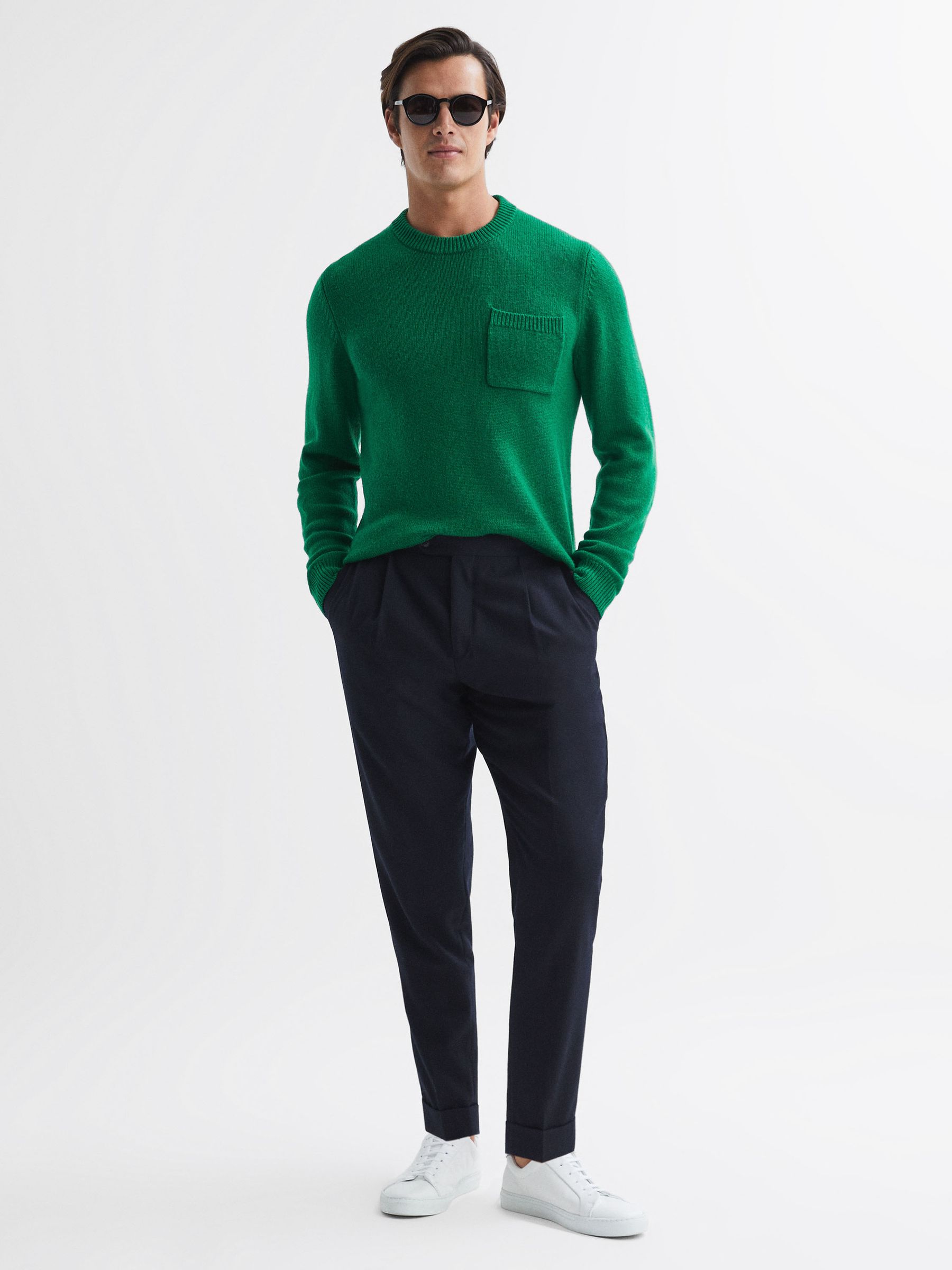 Wool Blend Chunky Crew Neck Jumper in Bright Green - Image 3 of 5