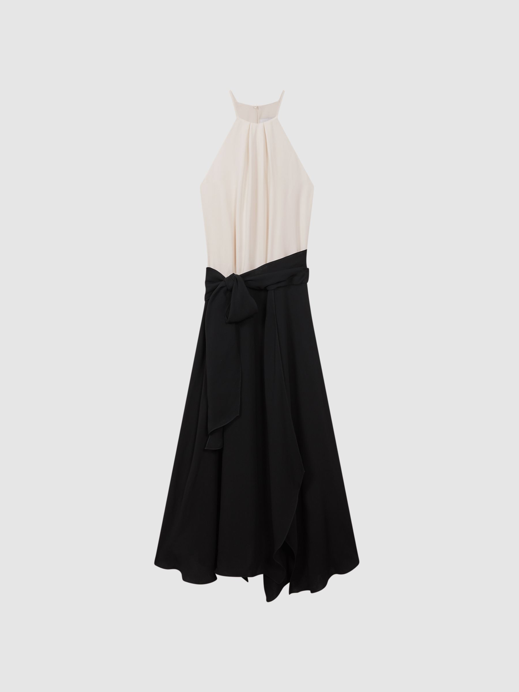 Asymmetric Belted Wrap Midi Dress in Cream/Black - Image 2 of 5