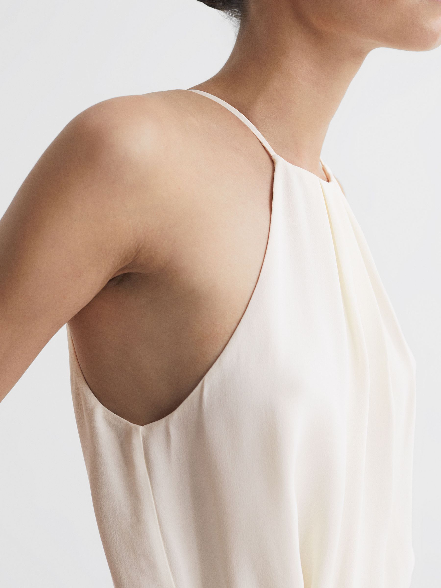 Asymmetric Belted Wrap Midi Dress in Cream/Black - Image 4 of 5