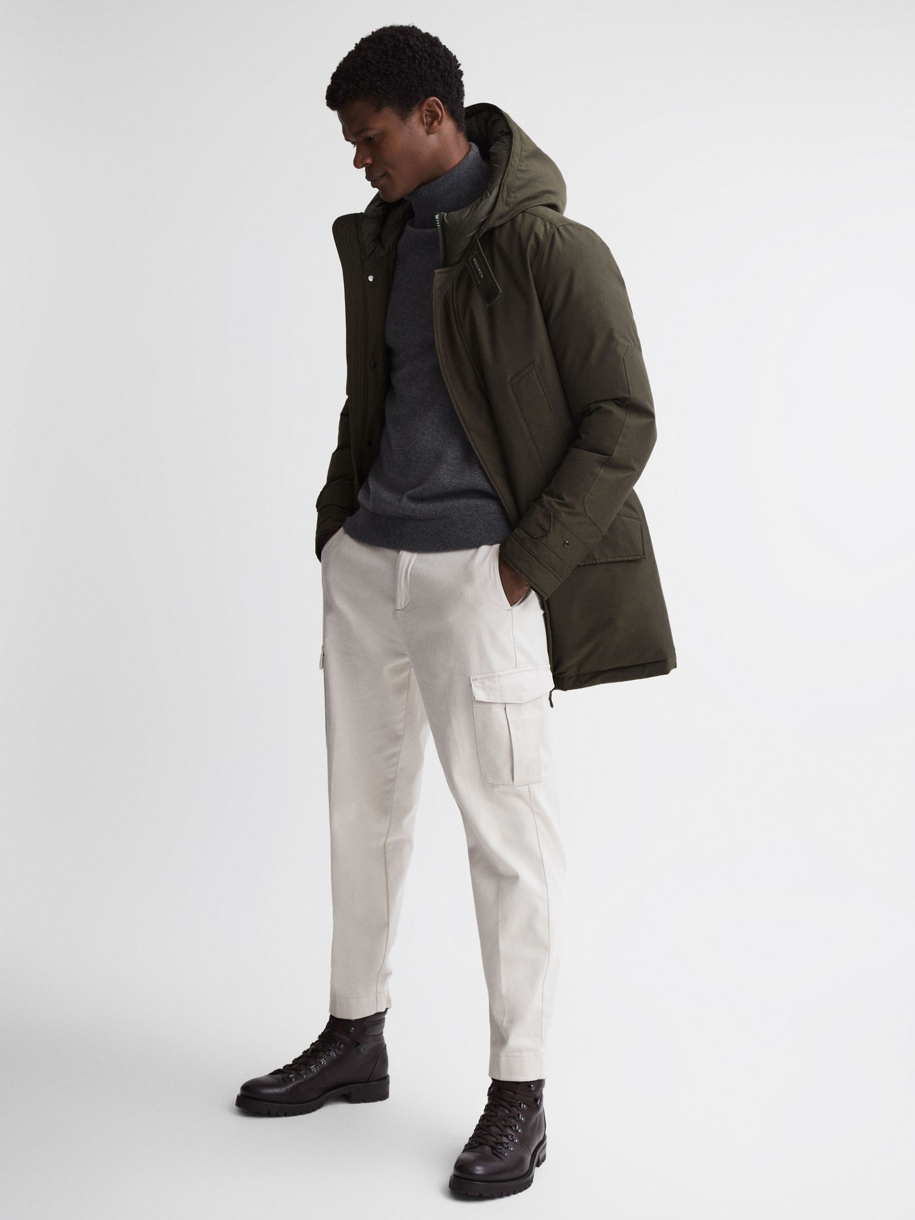 Woolrich Hooded Parka Coat in Dark Green - Image 3 of 7