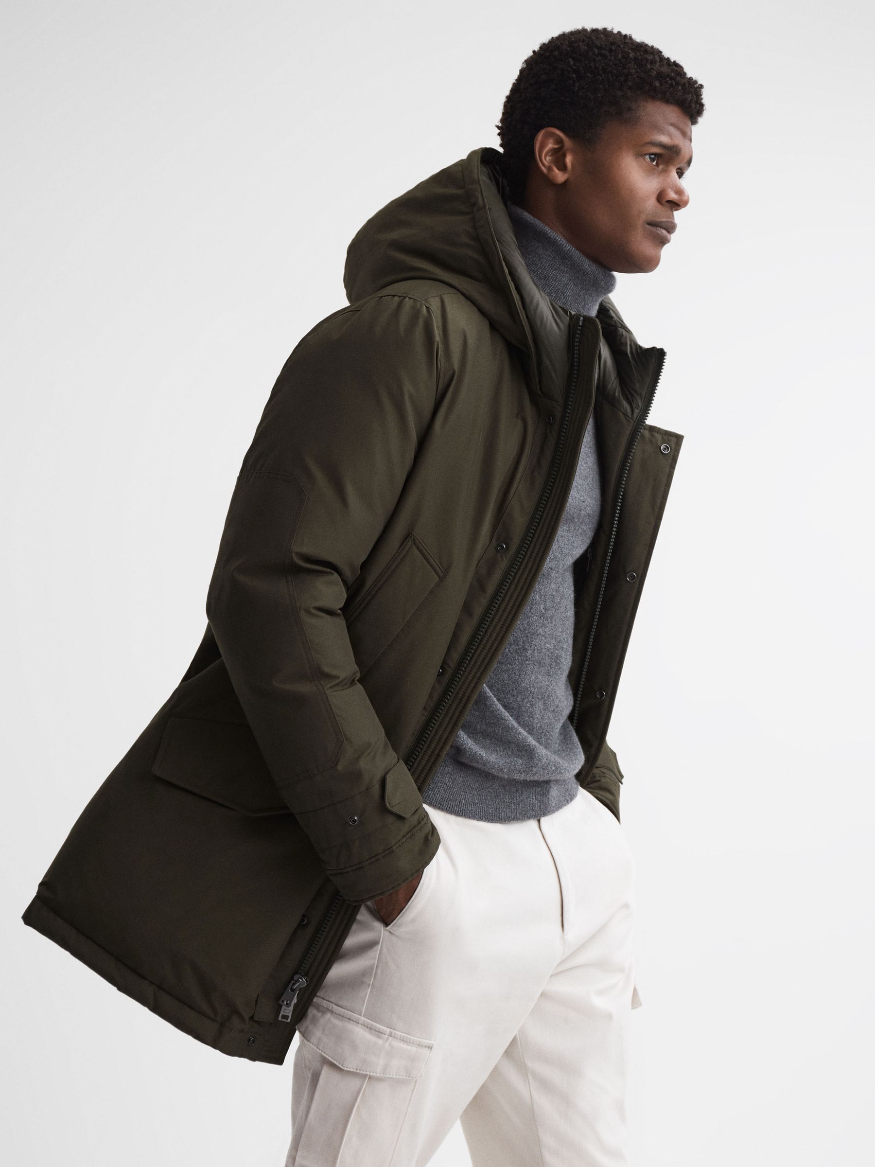 Woolrich Hooded Parka Coat in Dark Green - Image 4 of 7