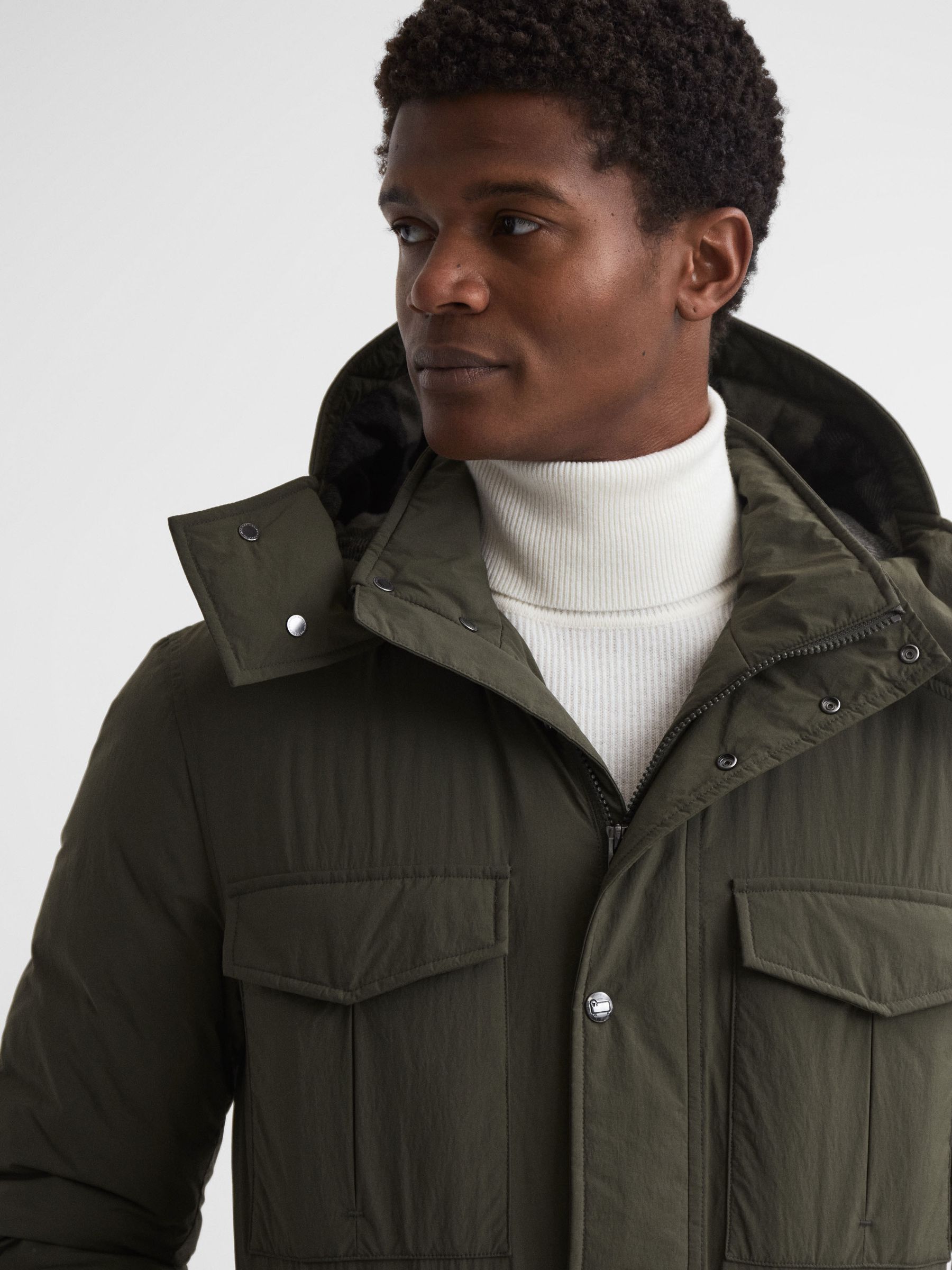 Woolrich Hooded Field Jacket in Dark Green - Image 4 of 7