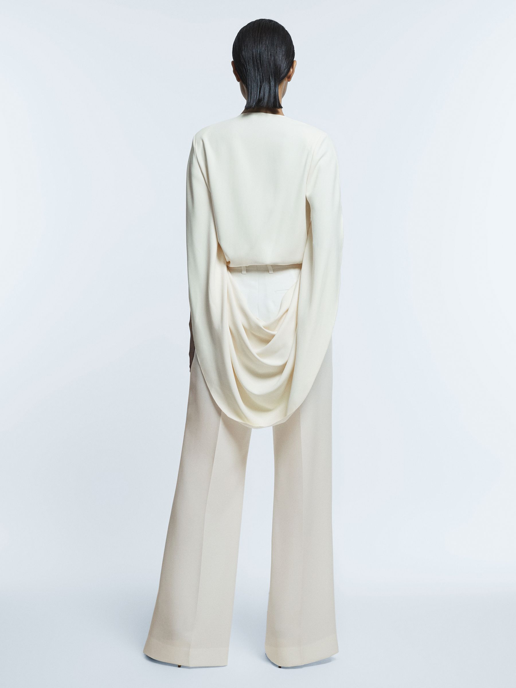 Italian Fabric Drape Back Cape-Style Top in Cream - Image 3 of 5