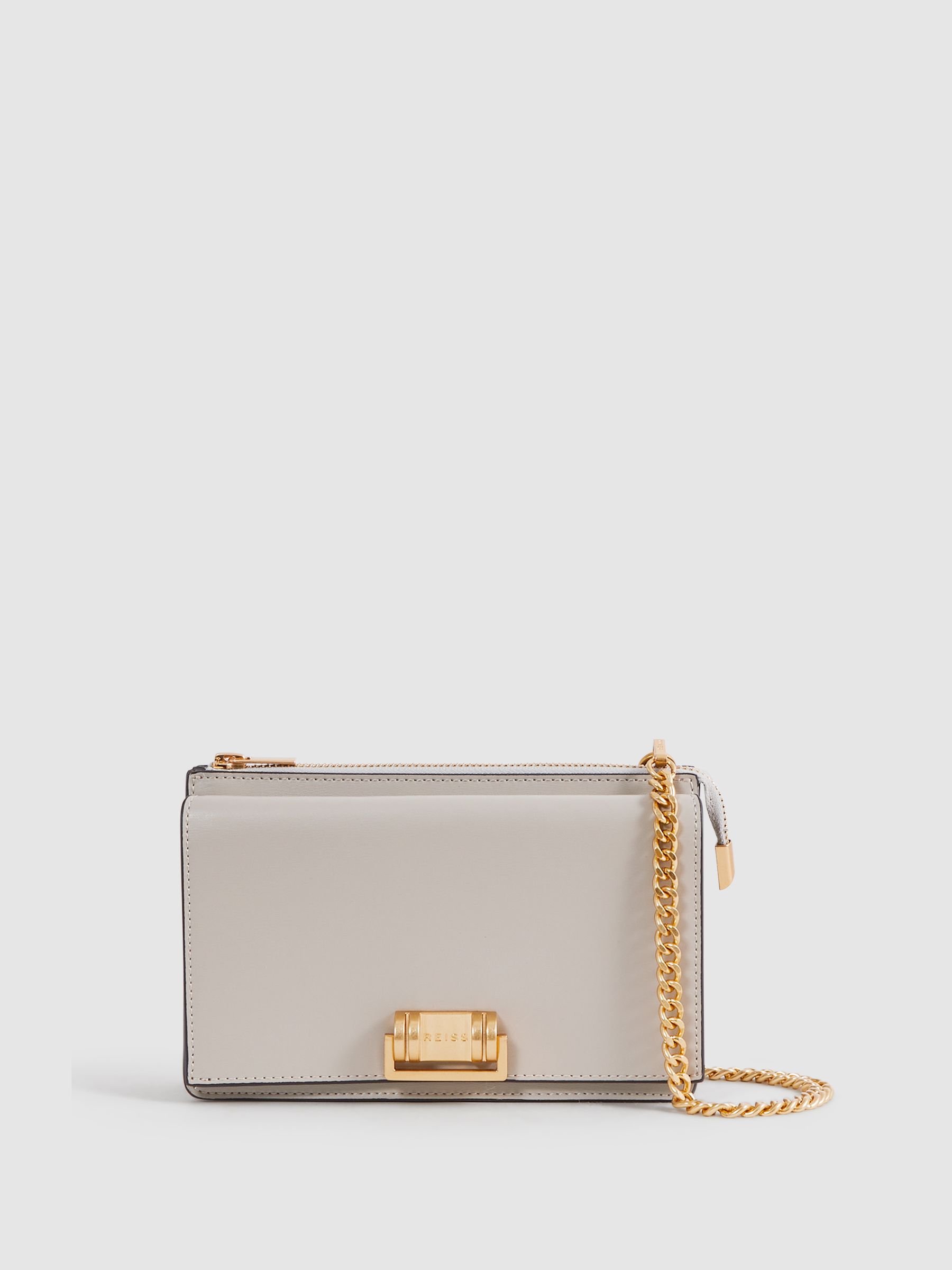 Leather Chain Crossbody Bag in Grey - Image 1 of 5
