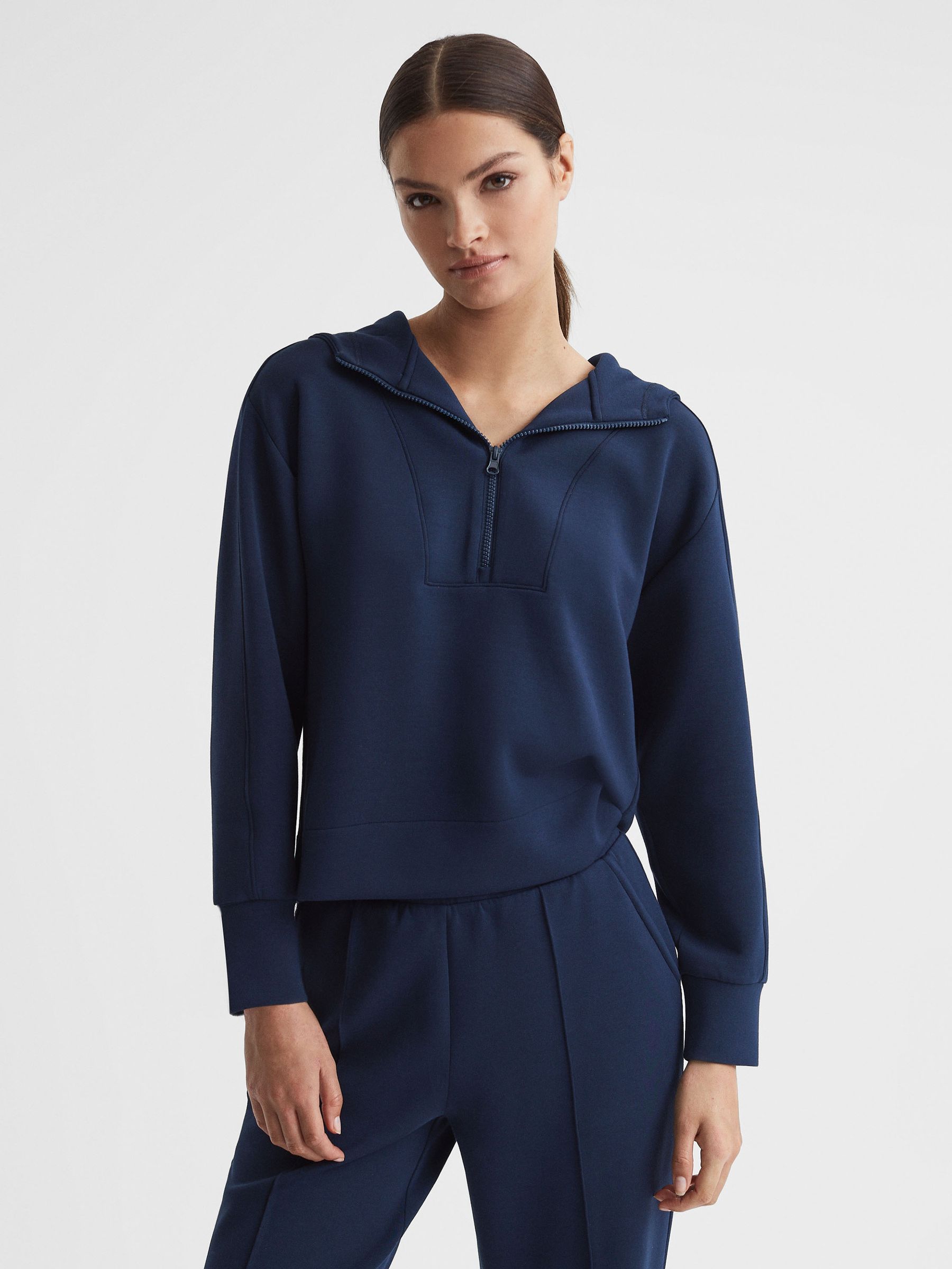 Half-Zip Hoodie in Navy - Image 1 of 5