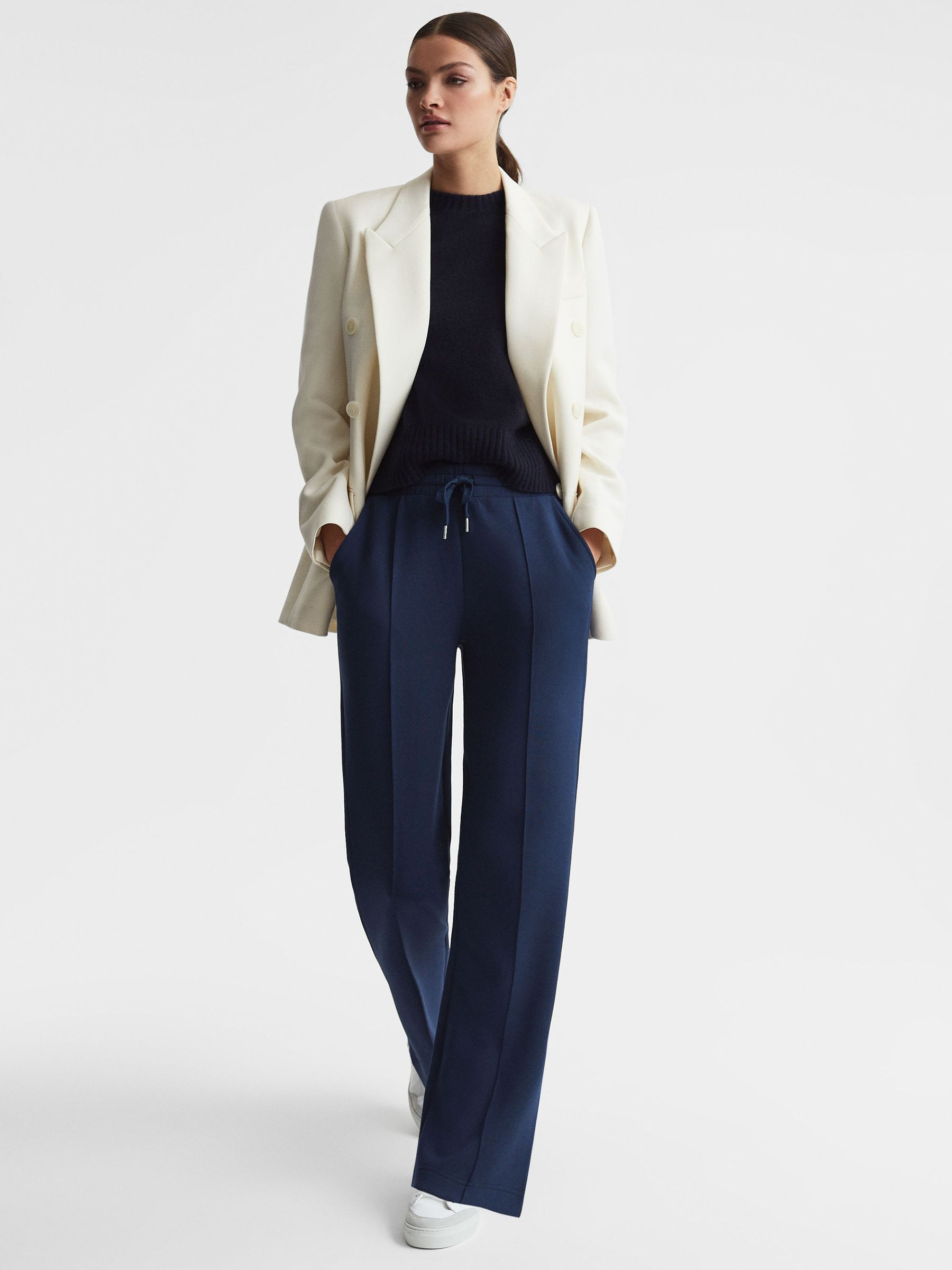Drawstring Wide Leg Joggers in Navy - Image 3 of 5