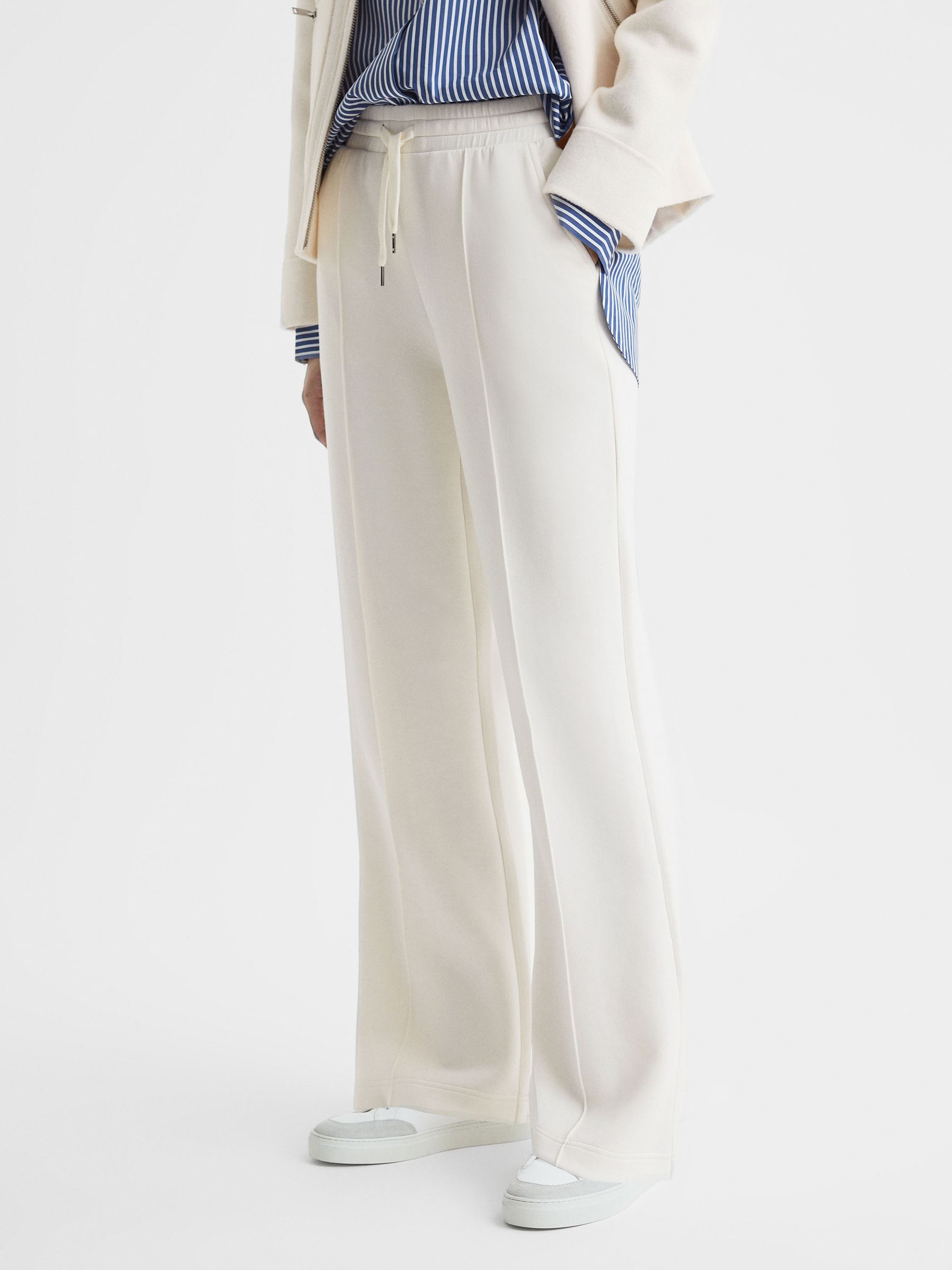 Drawstring Wide Leg Joggers in Ivory - Image 1 of 5
