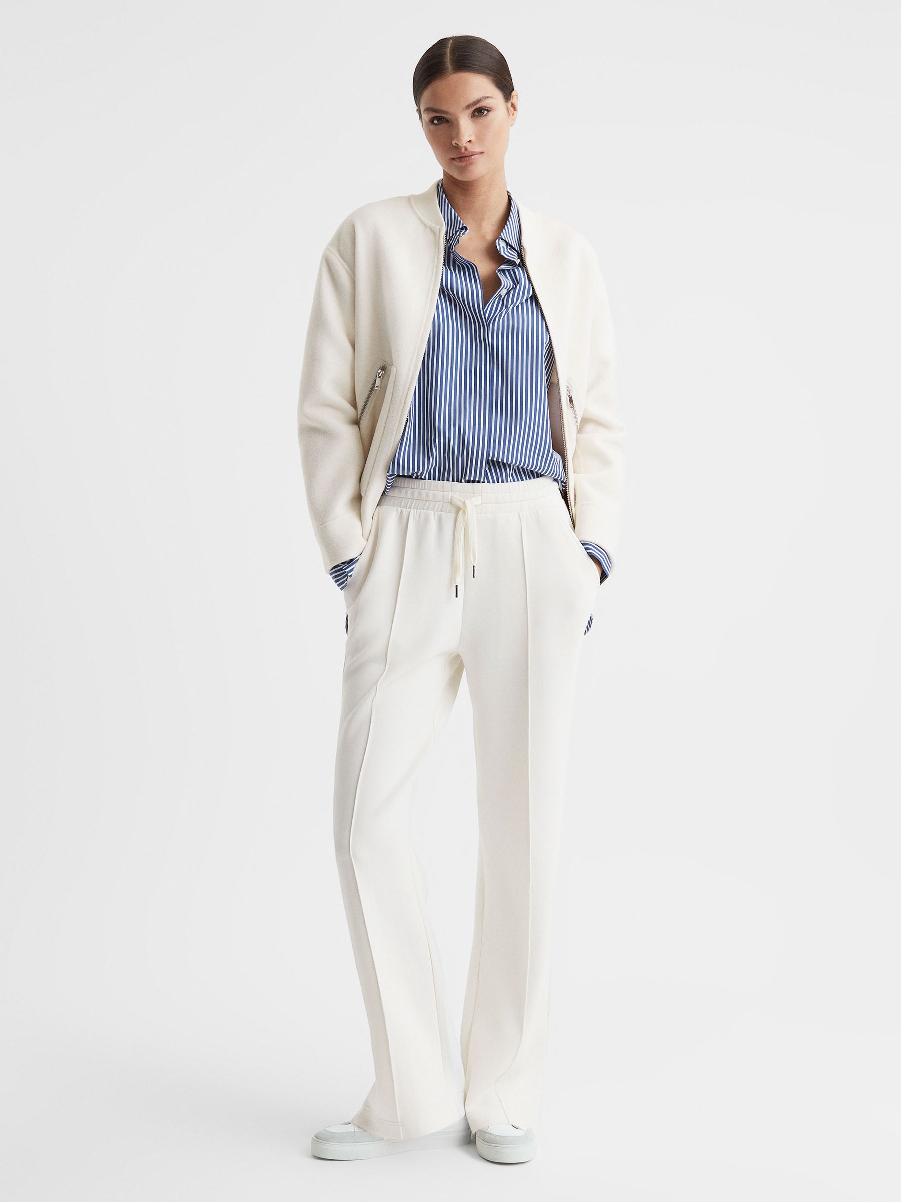 Drawstring Wide Leg Joggers in Ivory - Image 3 of 5