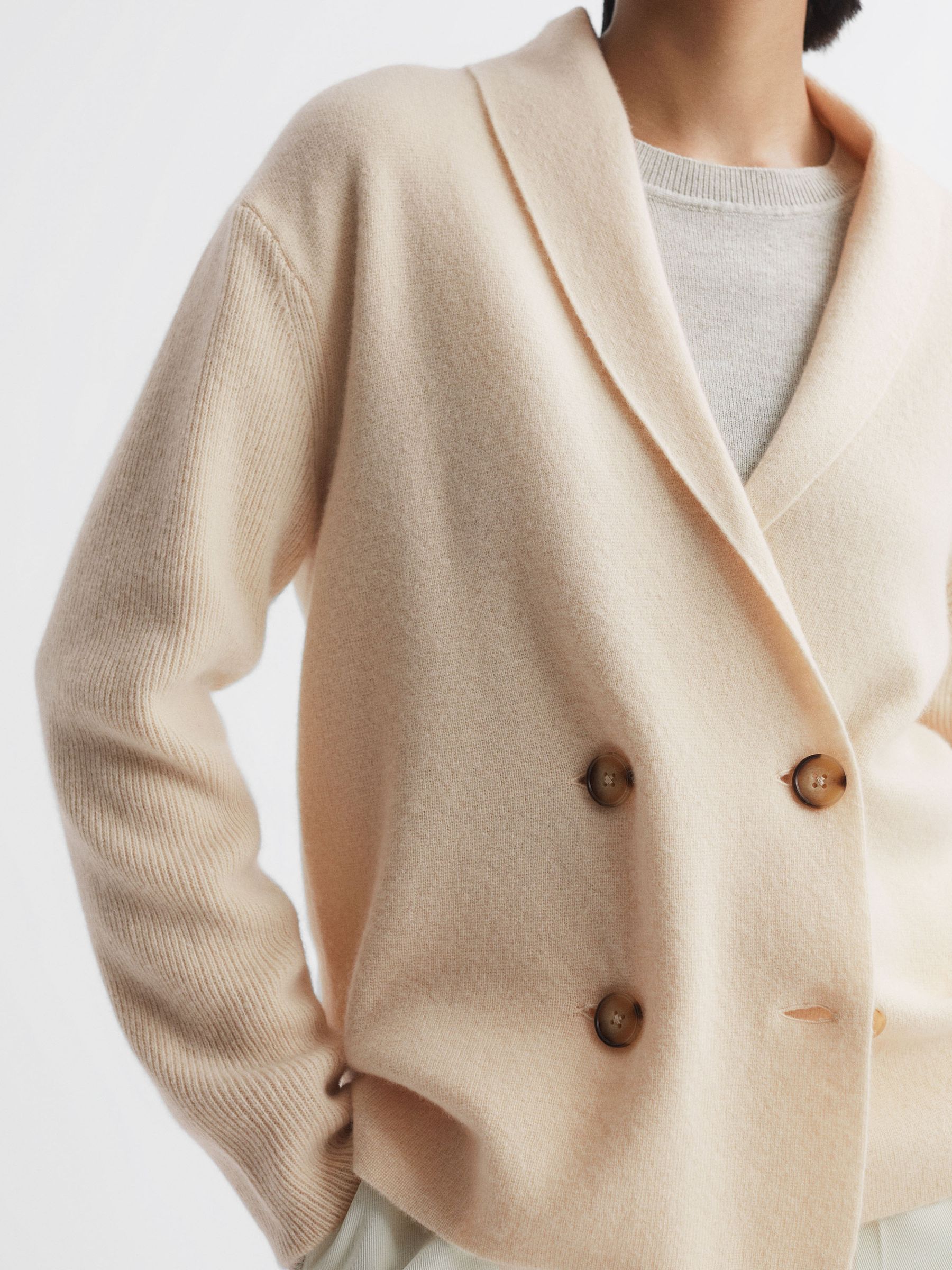 Wool-Cashmere Double Breasted Cardigan in Cream - Image 1 of 5