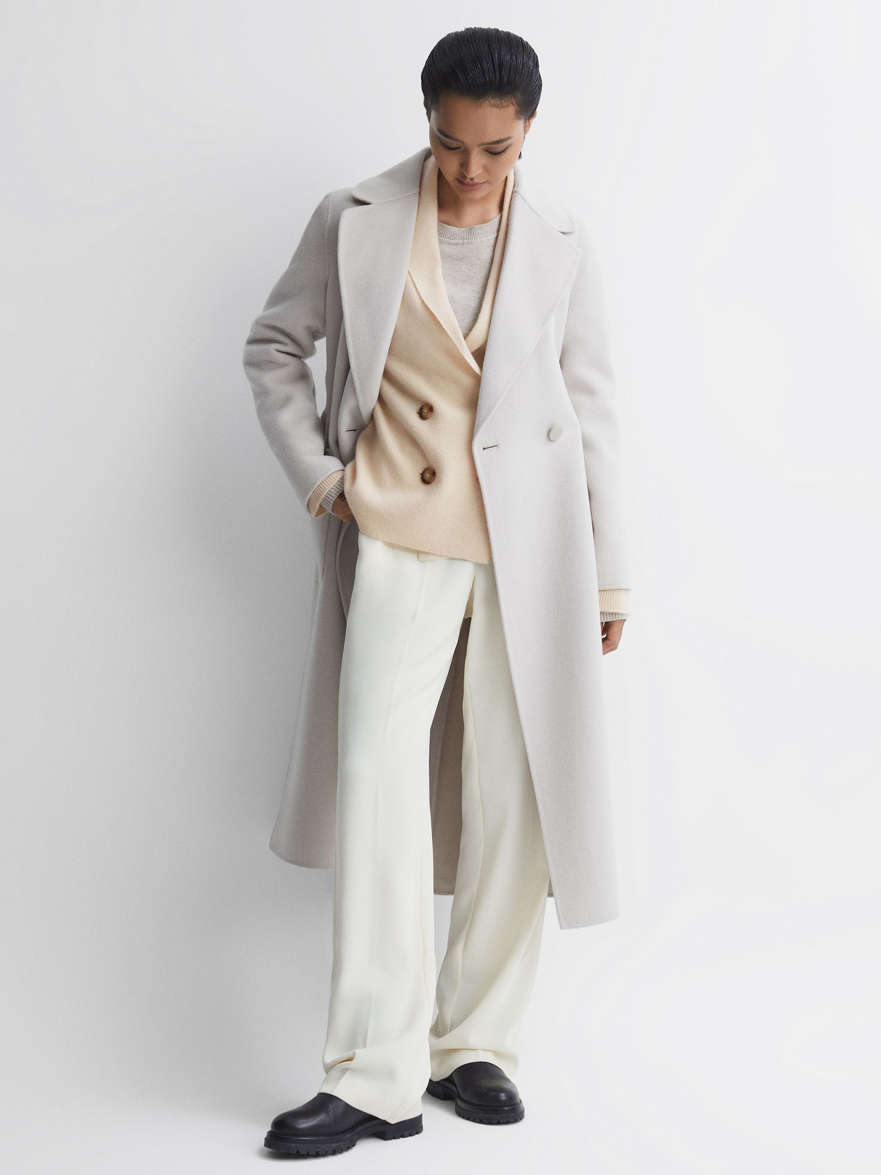 Wool-Cashmere Double Breasted Cardigan in Cream - Image 4 of 5