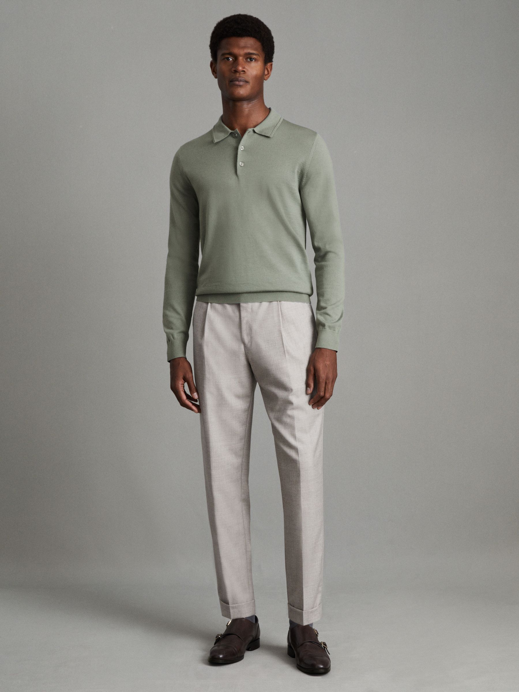 Trafford Pistachio Merino Wool Polo Shirt - Image 3 of 6