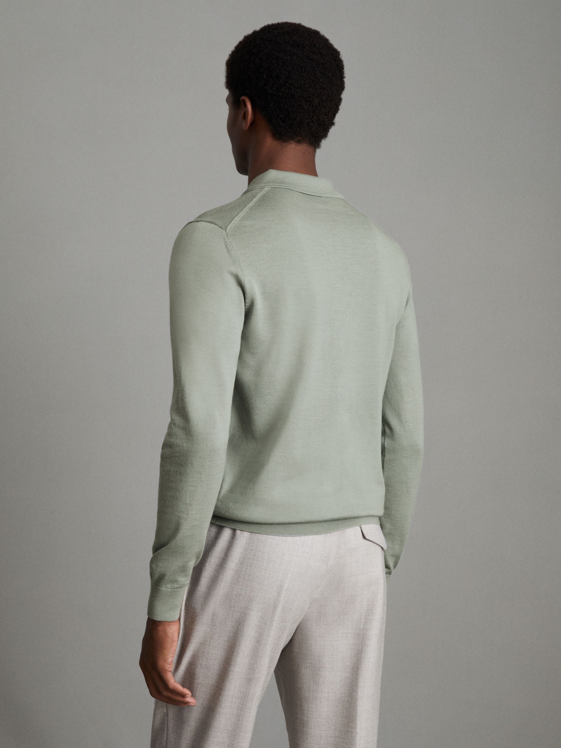 Trafford Pistachio Merino Wool Polo Shirt - Image 4 of 6