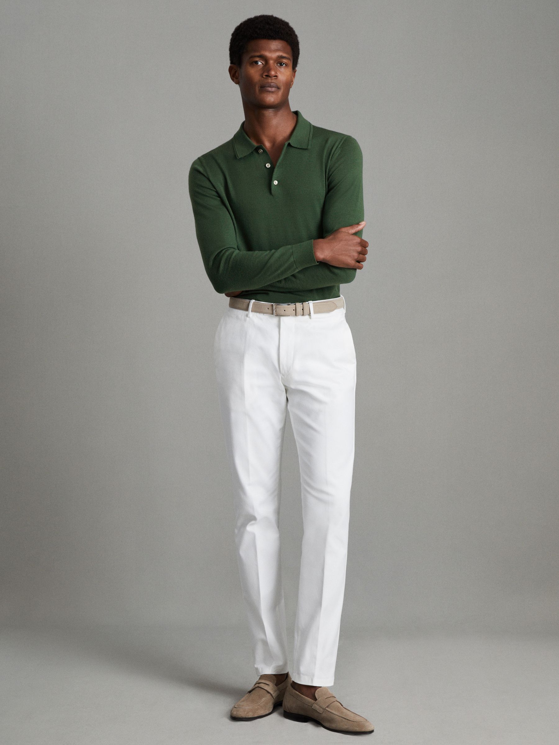 Merino Wool Polo Shirt in Hunting Green - Image 2 of 6