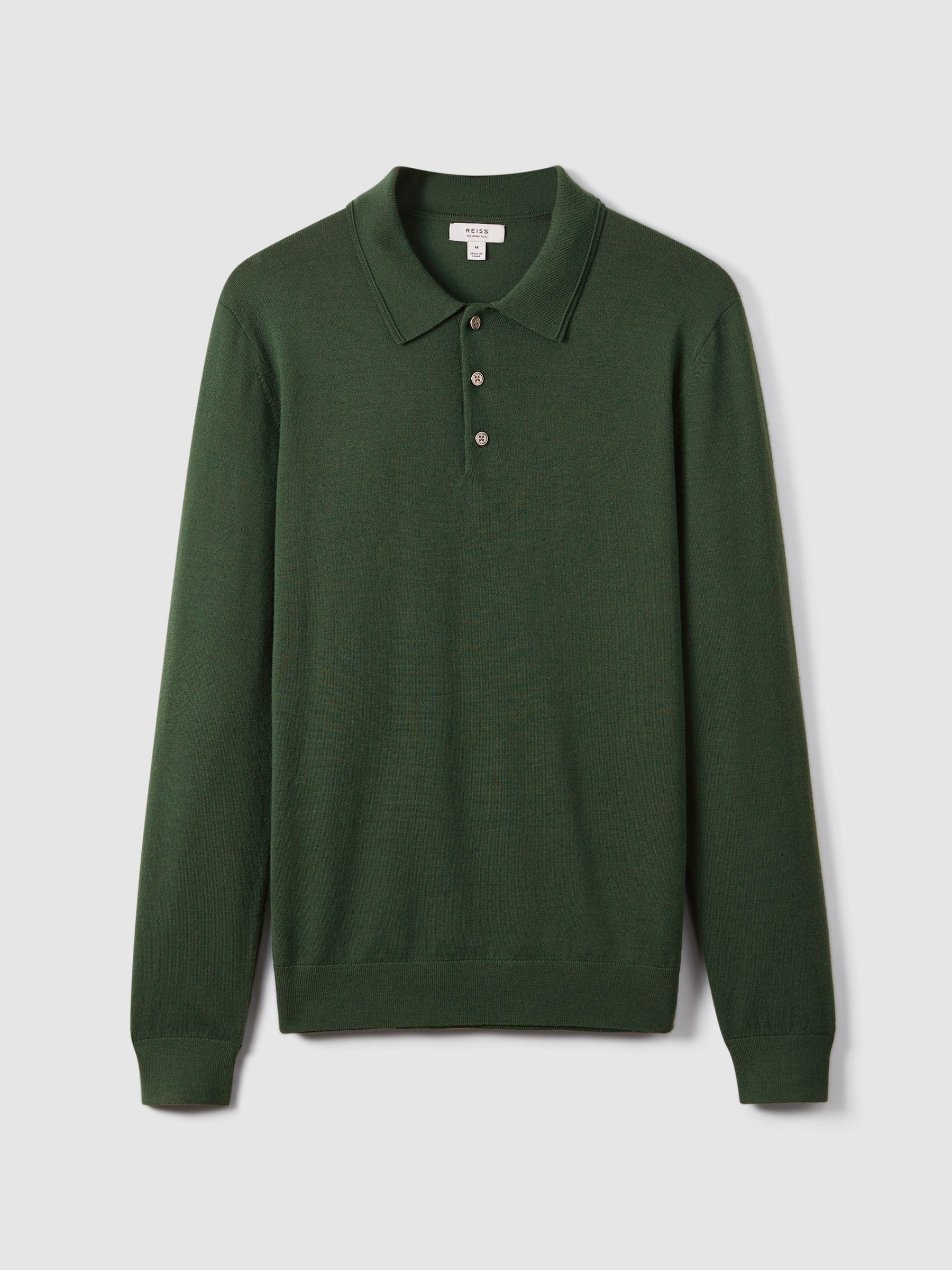 Merino Wool Polo Shirt in Hunting Green - Image 4 of 6