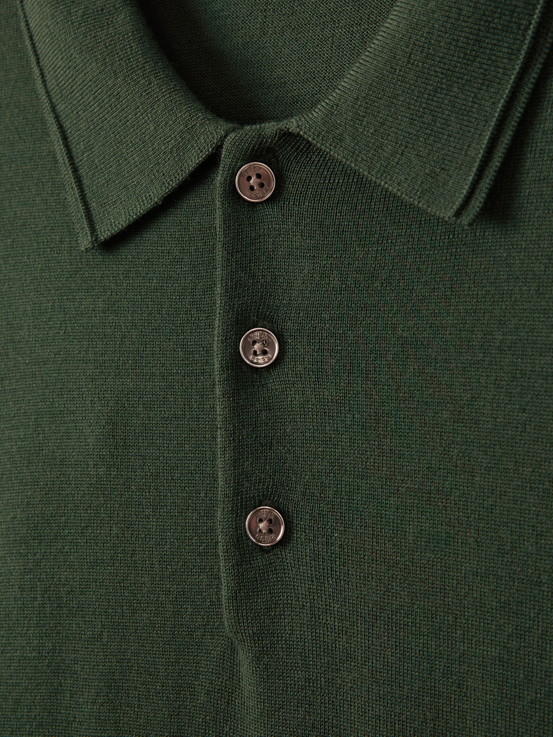Merino Wool Polo Shirt in Hunting Green - Image 6 of 6