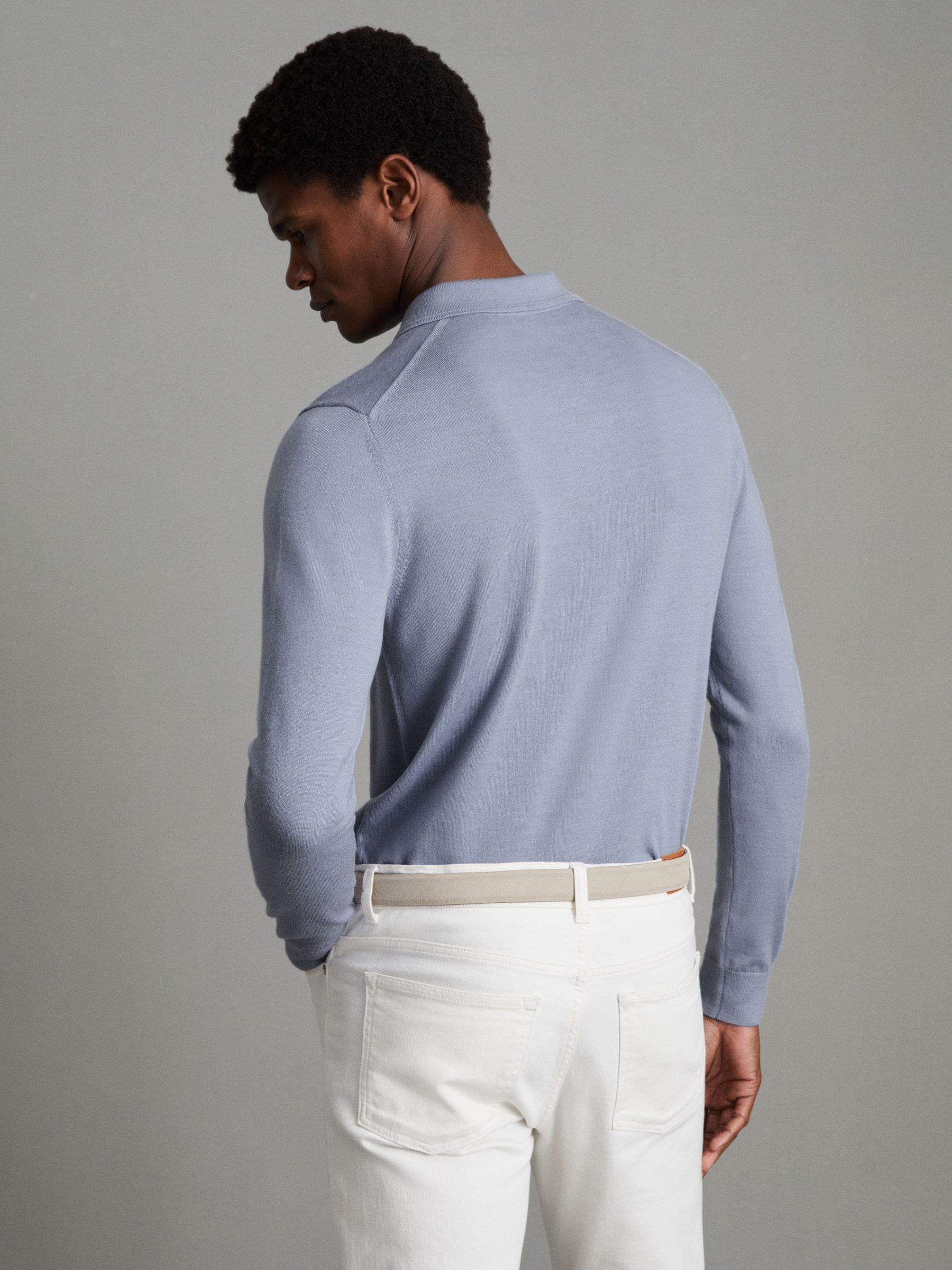 Merino Wool Polo Shirt in China Blue - Image 3 of 6