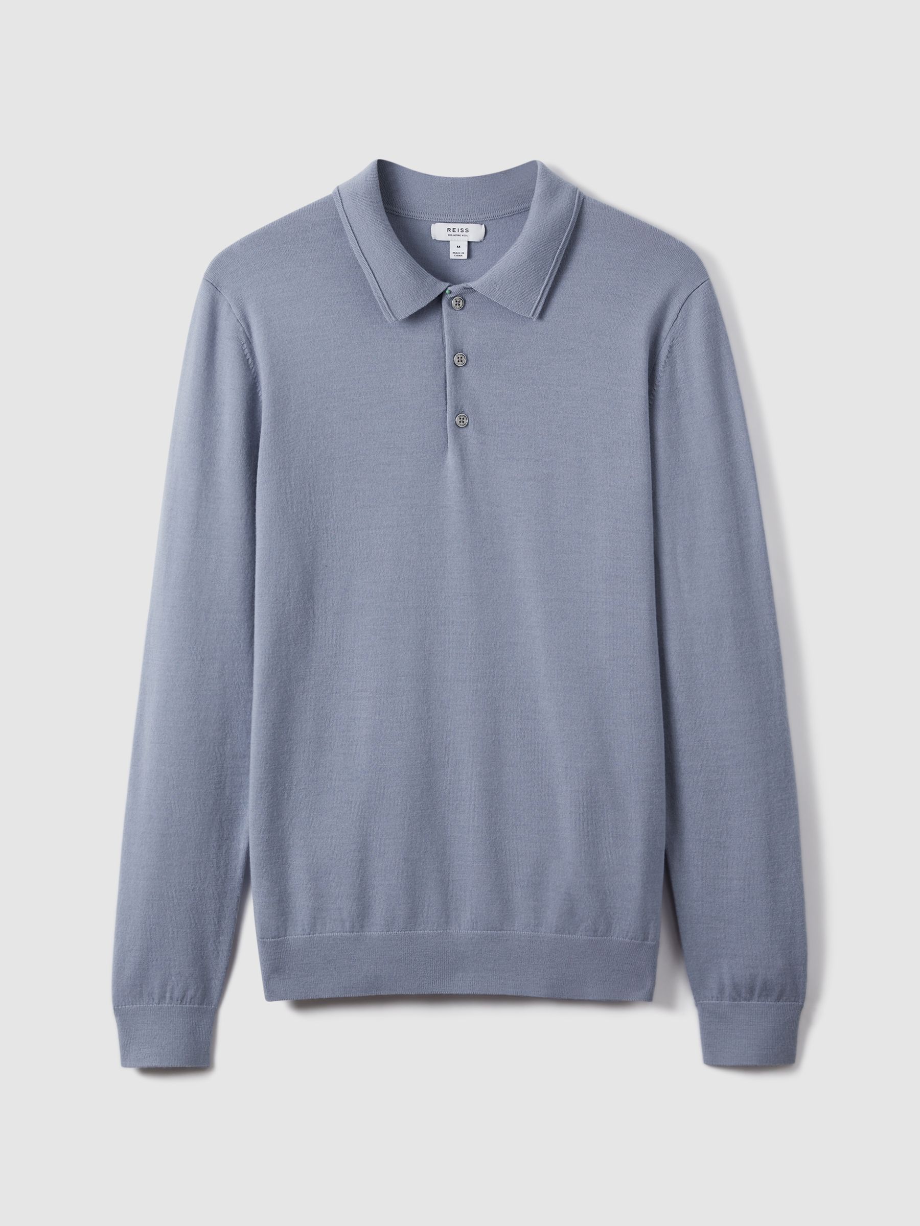 Merino Wool Polo Shirt in China Blue - Image 4 of 6