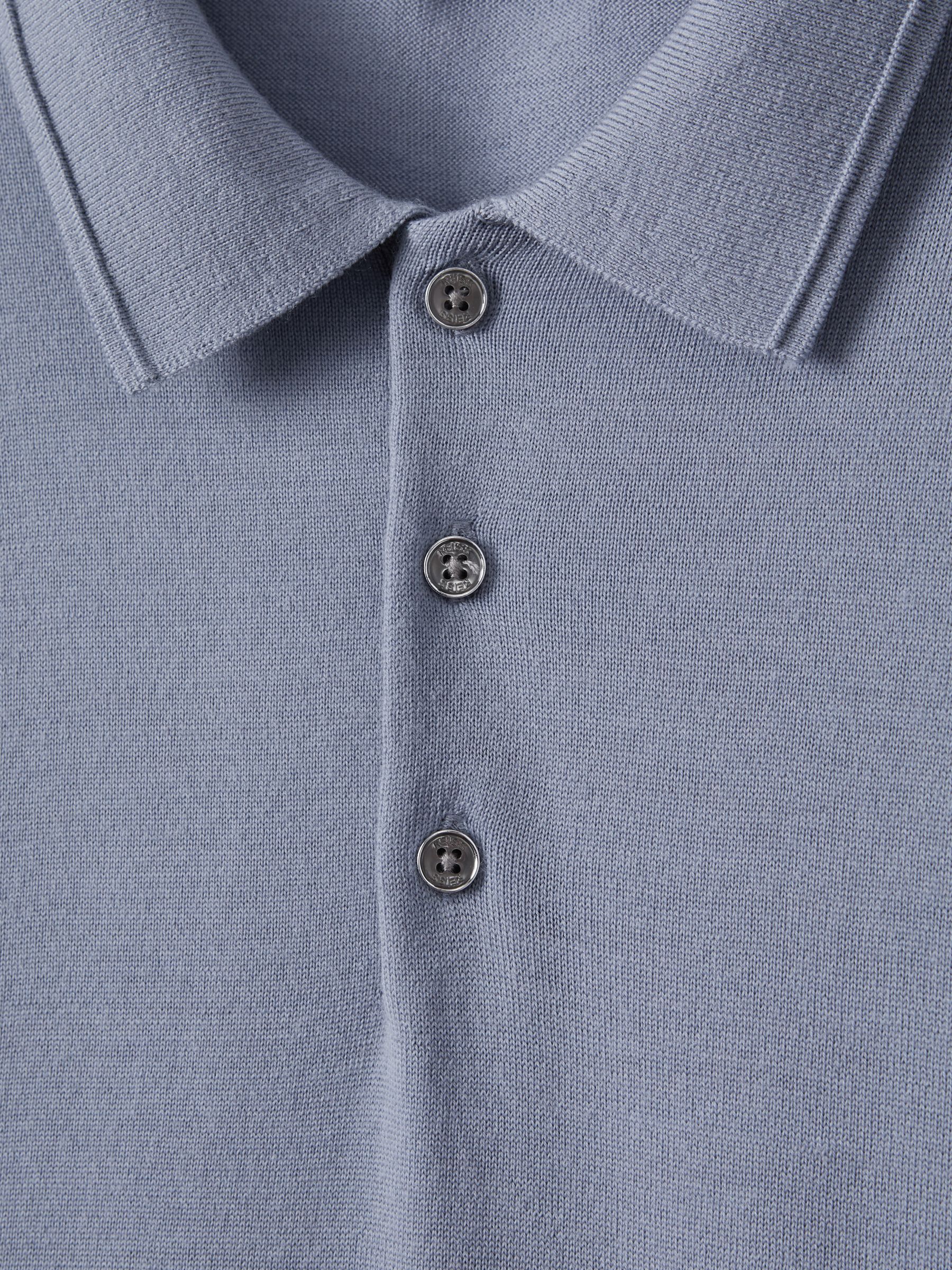 Merino Wool Polo Shirt in China Blue - Image 6 of 6