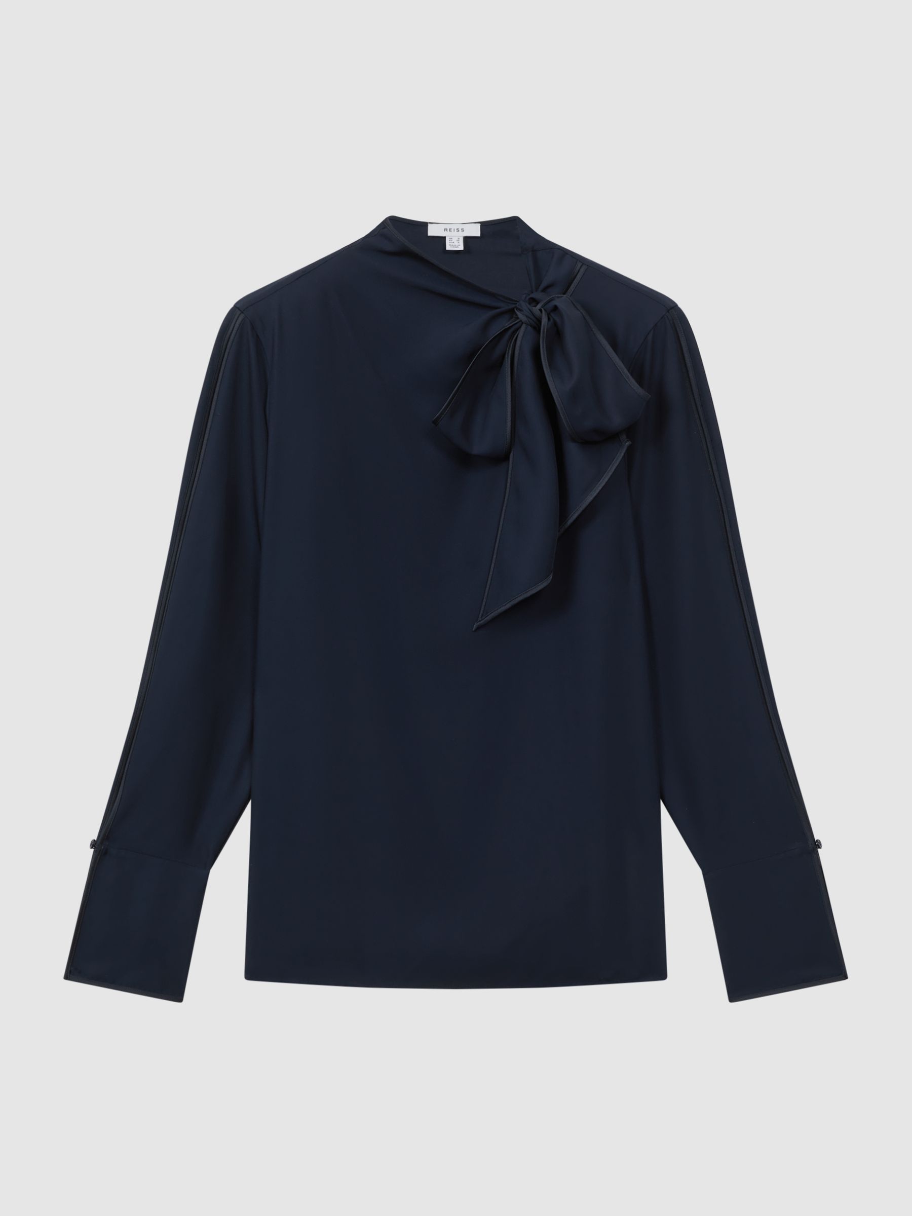 Tie Neck Blouse in Navy - Image 2 of 5
