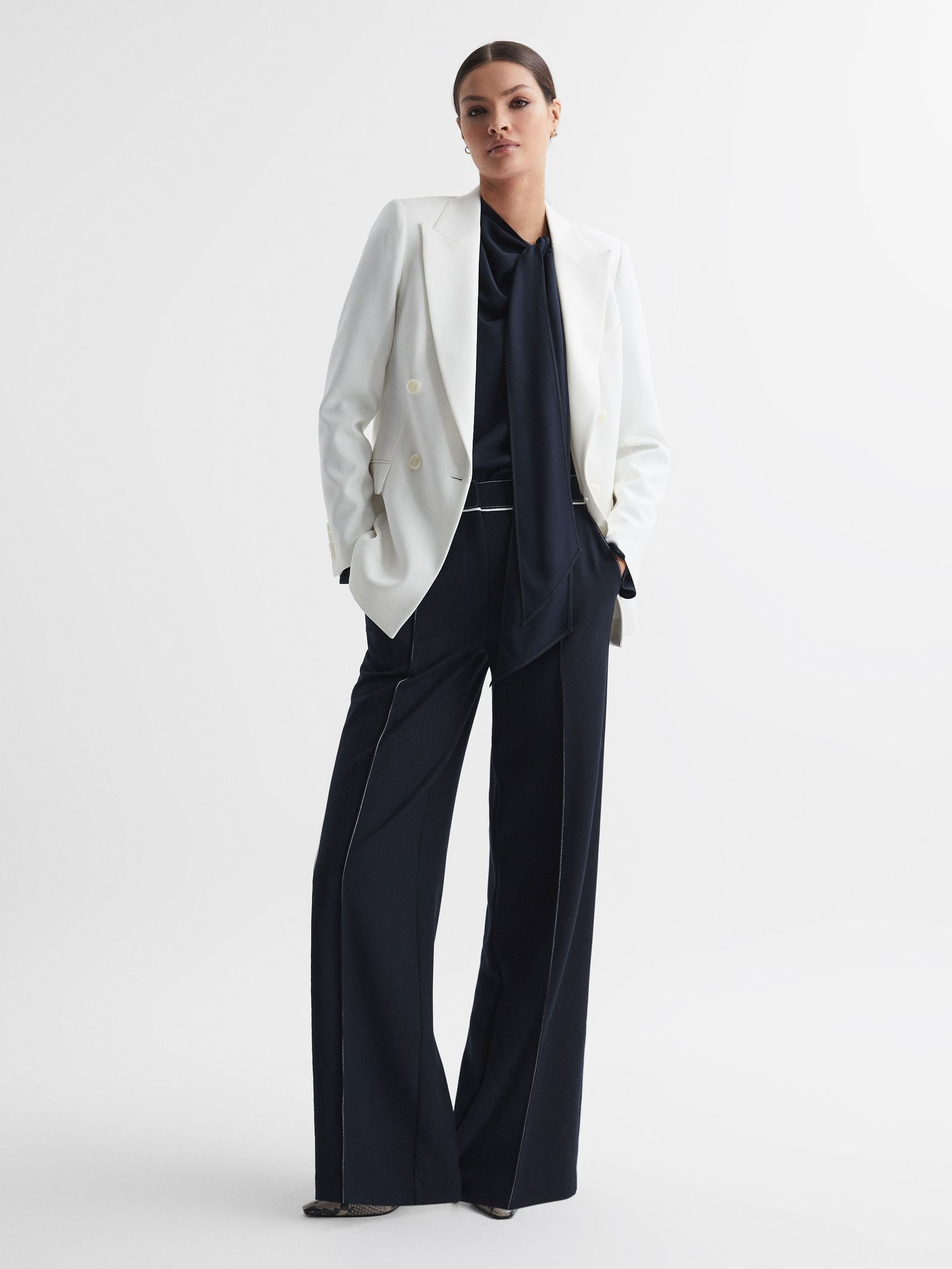 Tie Neck Blouse in Navy - Image 3 of 5