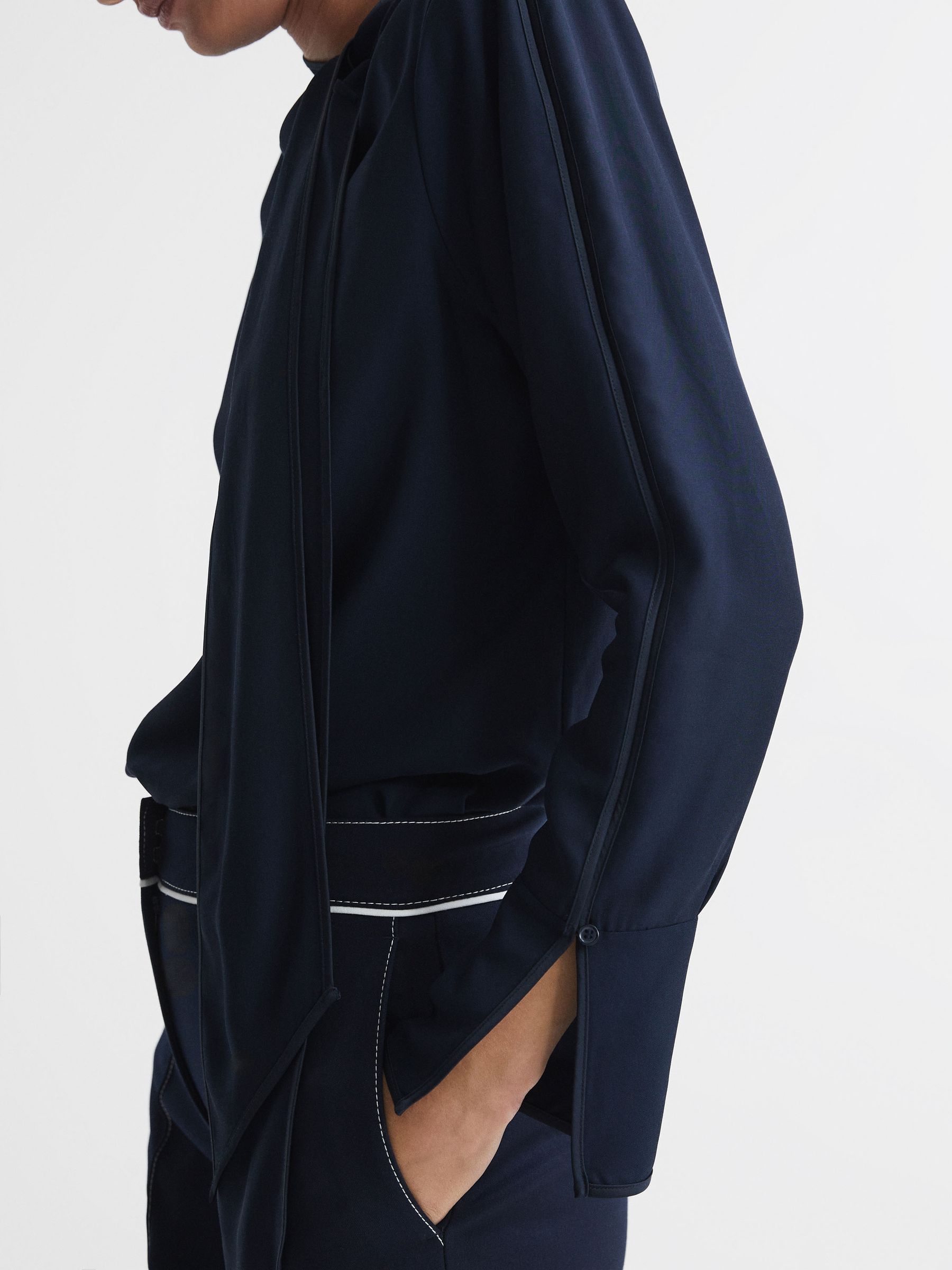 Tie Neck Blouse in Navy - Image 4 of 5