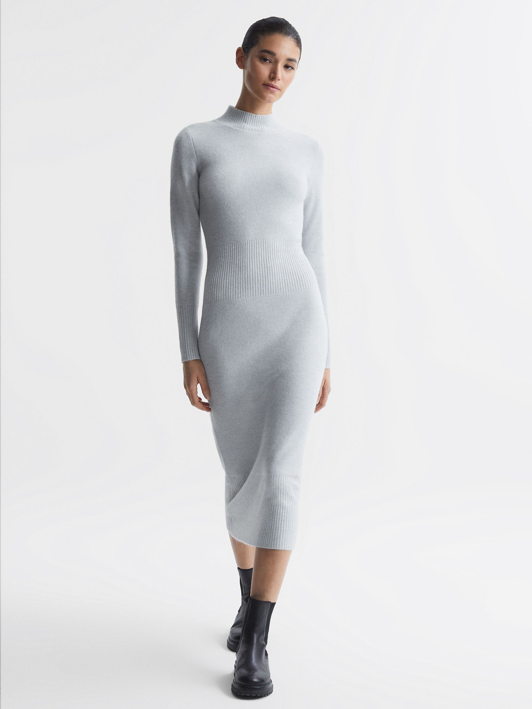 Knitted Bodycon Midi Dress in Grey - Image 1 of 6