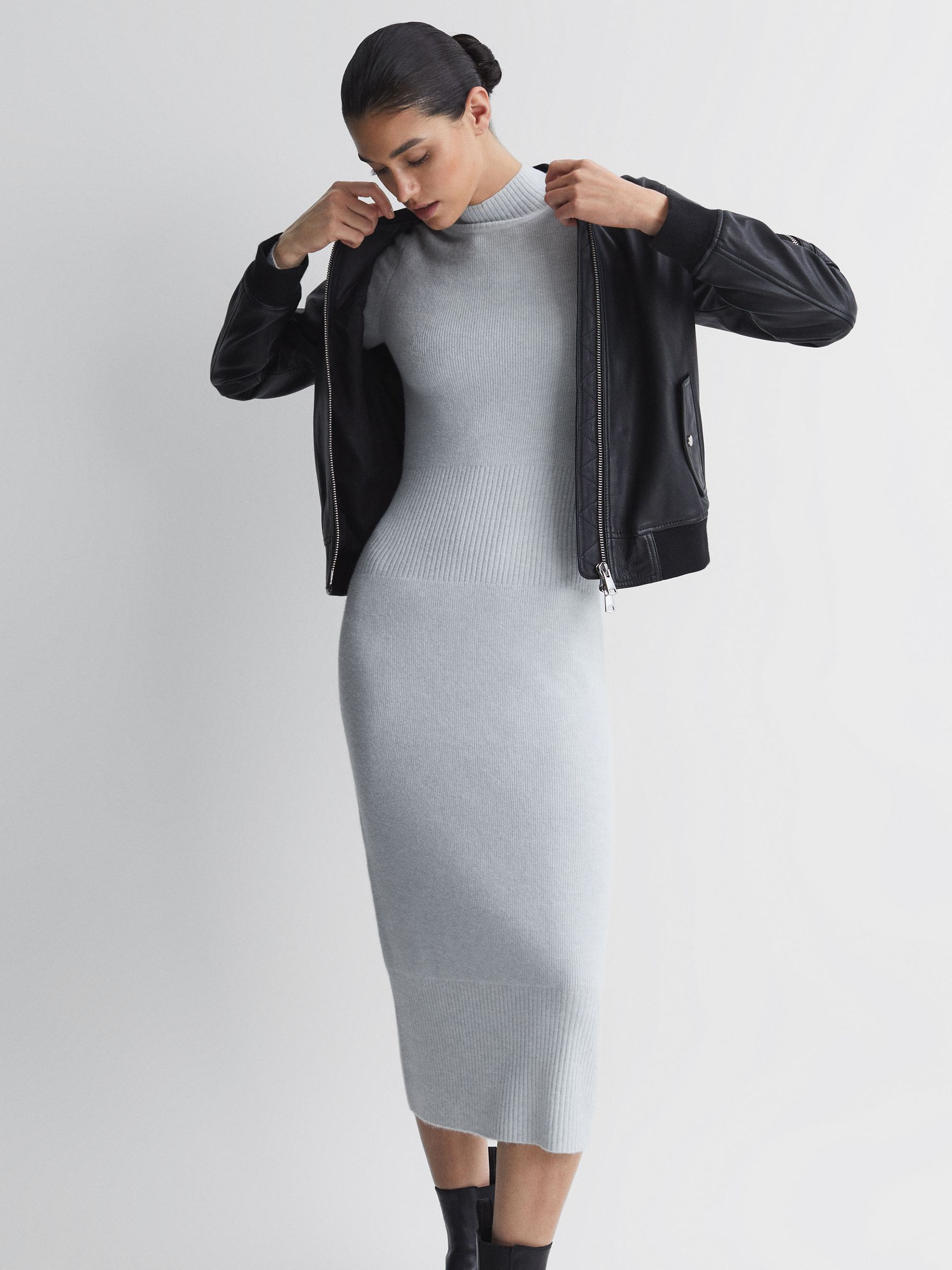 Reiss Knitted Bodycon Midi Dress in Grey - REISS