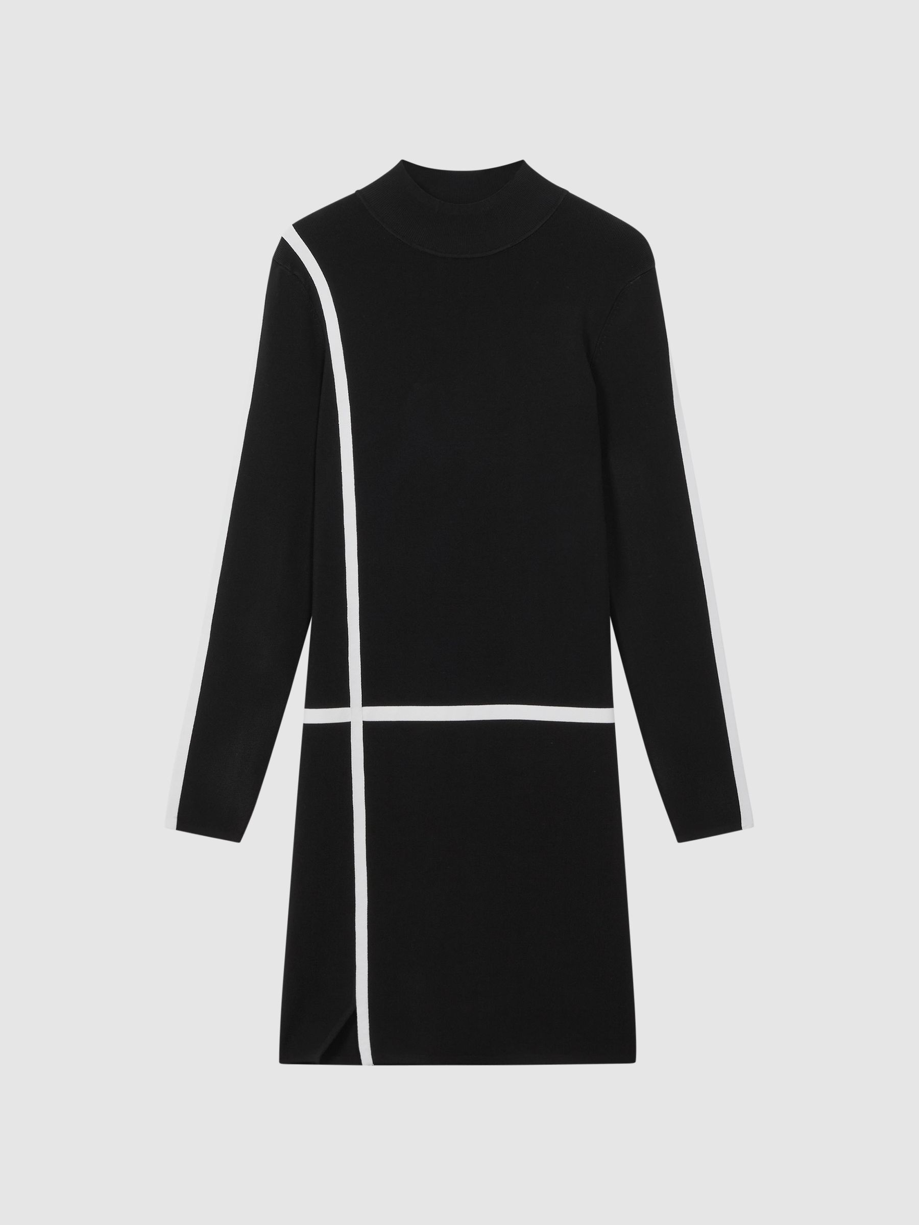 Knitted Bodycon Mini Dress in Black/Ivory - Image 2 of 4