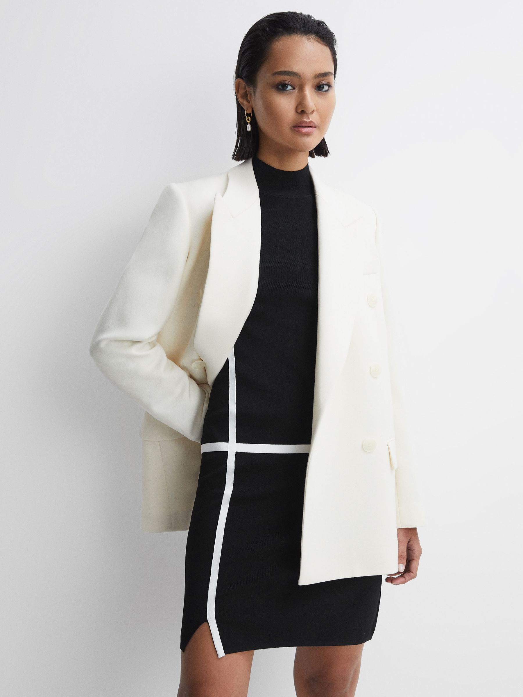 Knitted Bodycon Mini Dress in Black/Ivory - Image 3 of 4