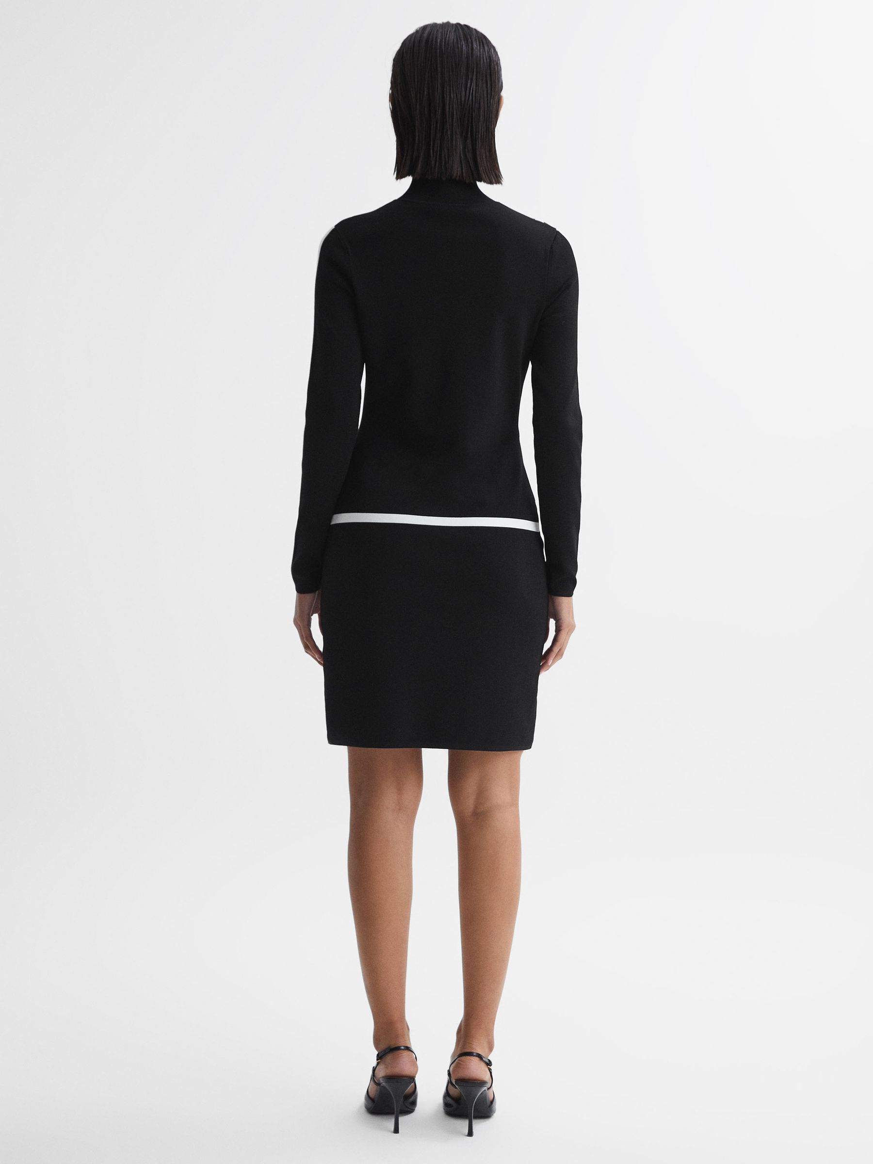 Knitted Bodycon Mini Dress in Black/Ivory - Image 4 of 4