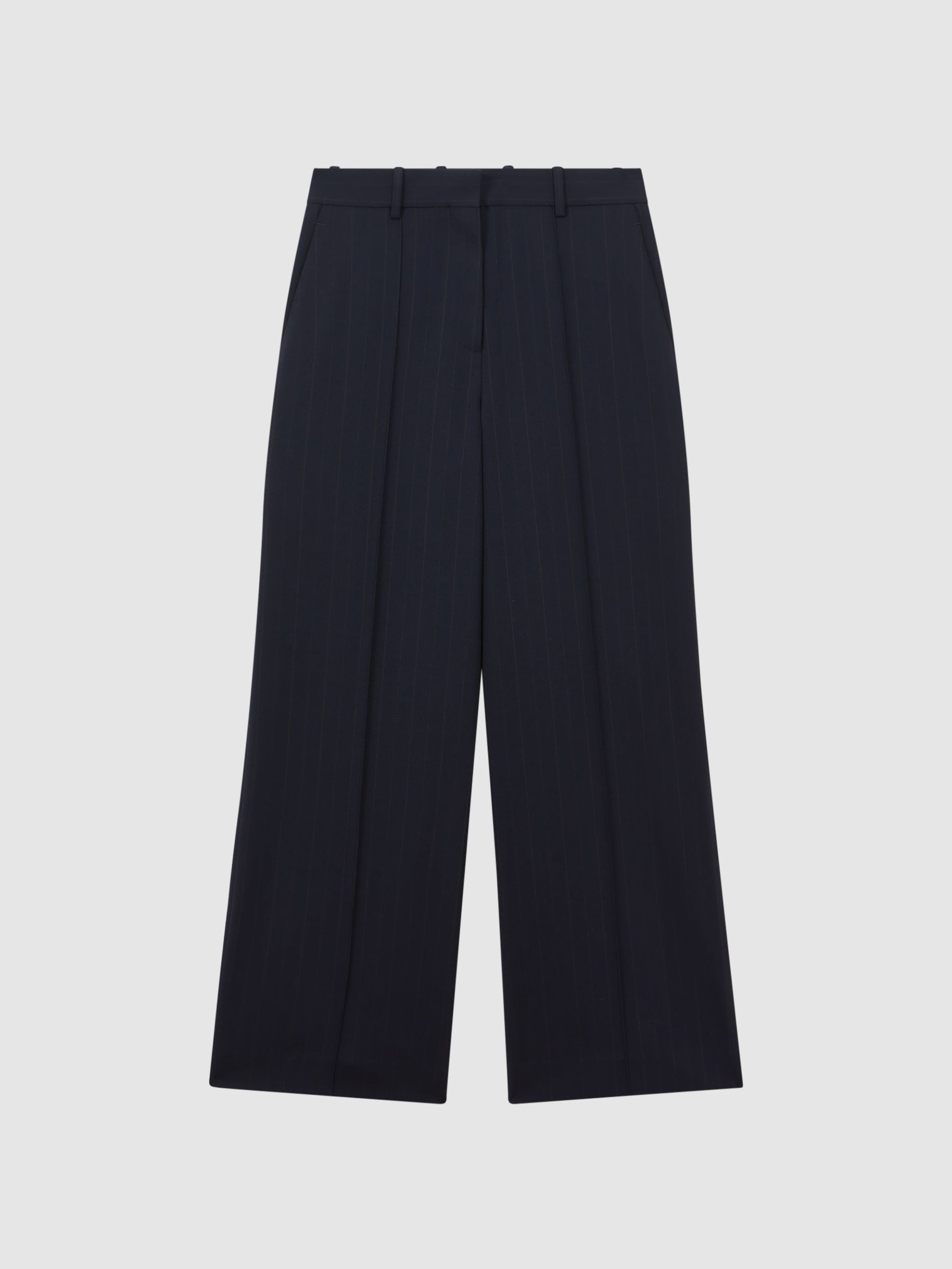Petite Wool Blend Wide Leg Pinstripe Trousers in Navy - Image 2 of 6 Petite Wool Blend Wide Leg Pinstripe Trousers in Navy - Image 2 of 6