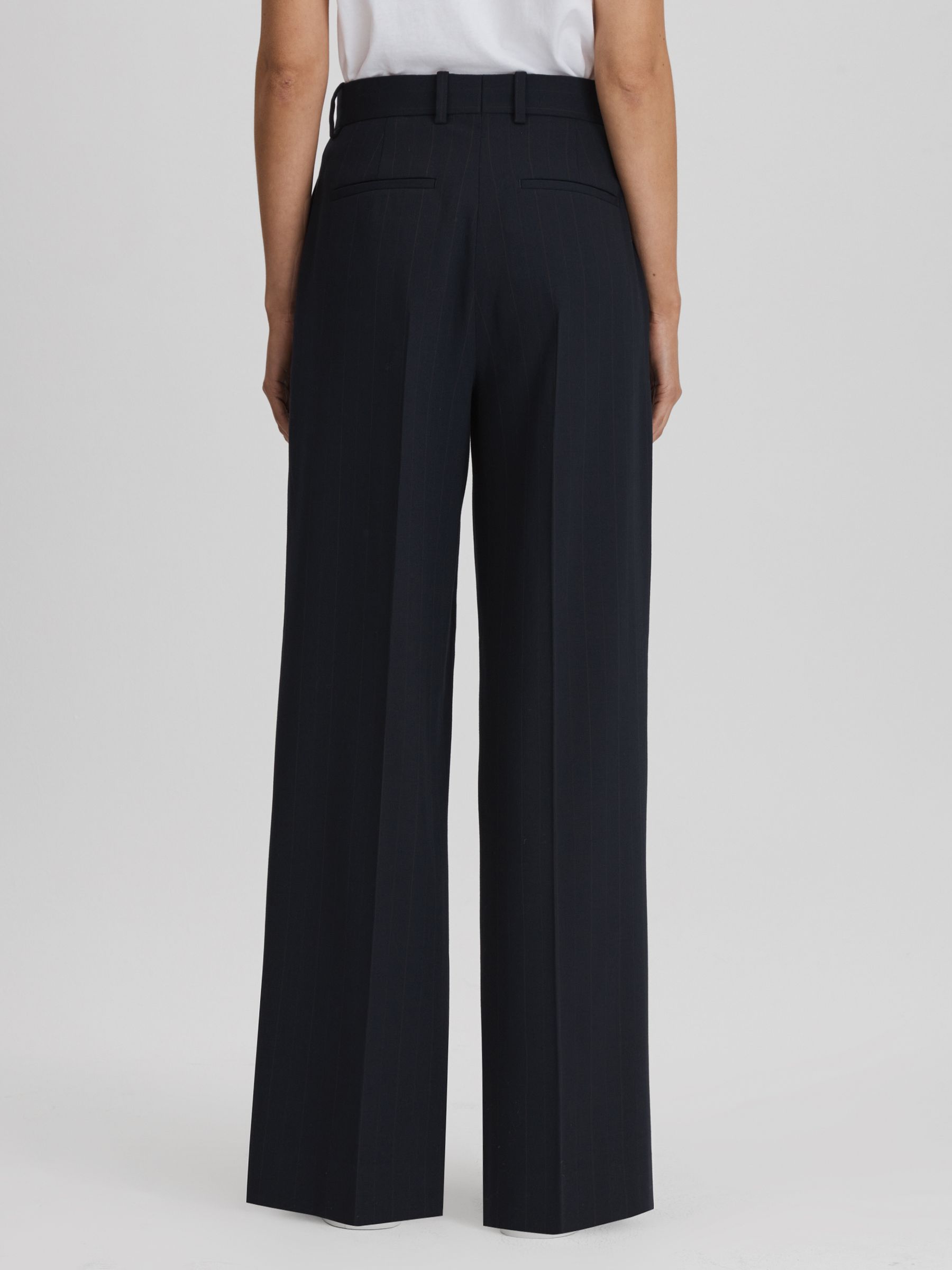 Petite Wool Blend Wide Leg Pinstripe Trousers in Navy - Image 5 of 6