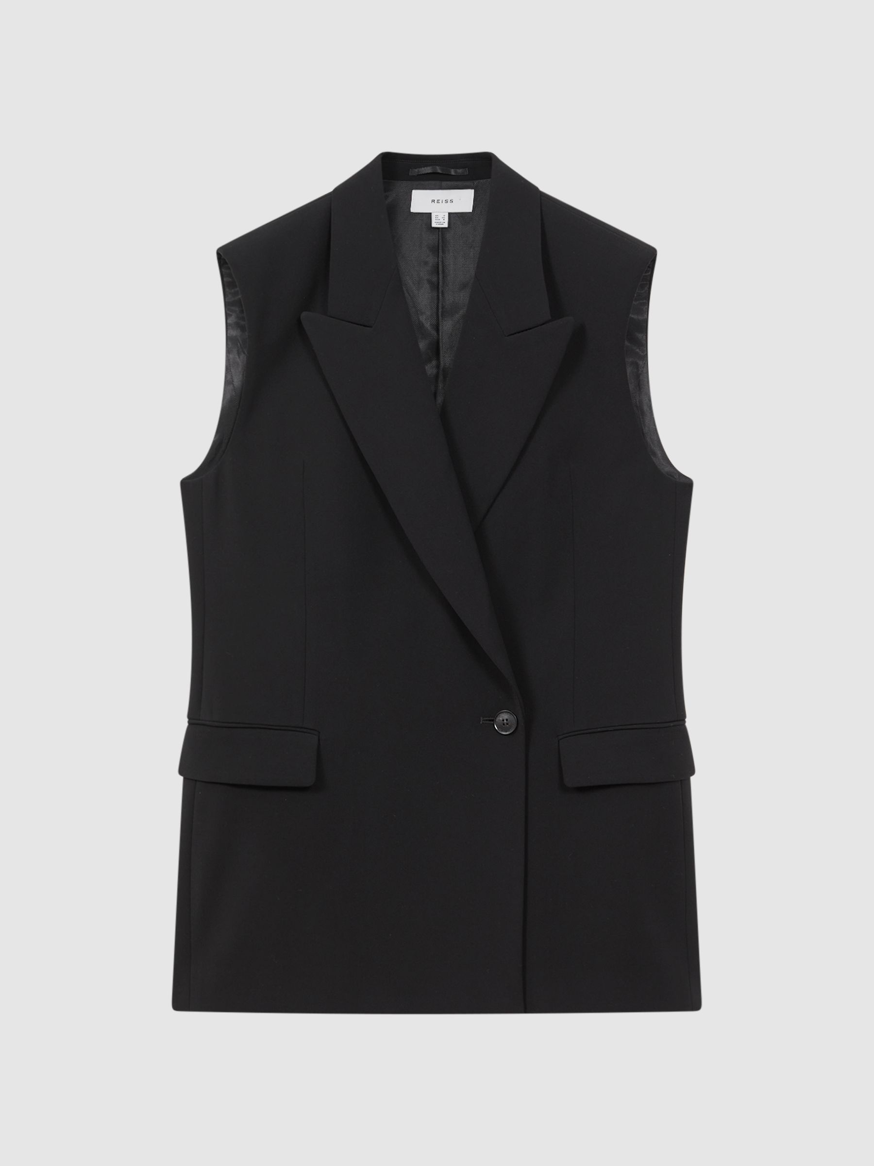 Double Breasted Longline Waistcoat in Black - Image 2 of 6