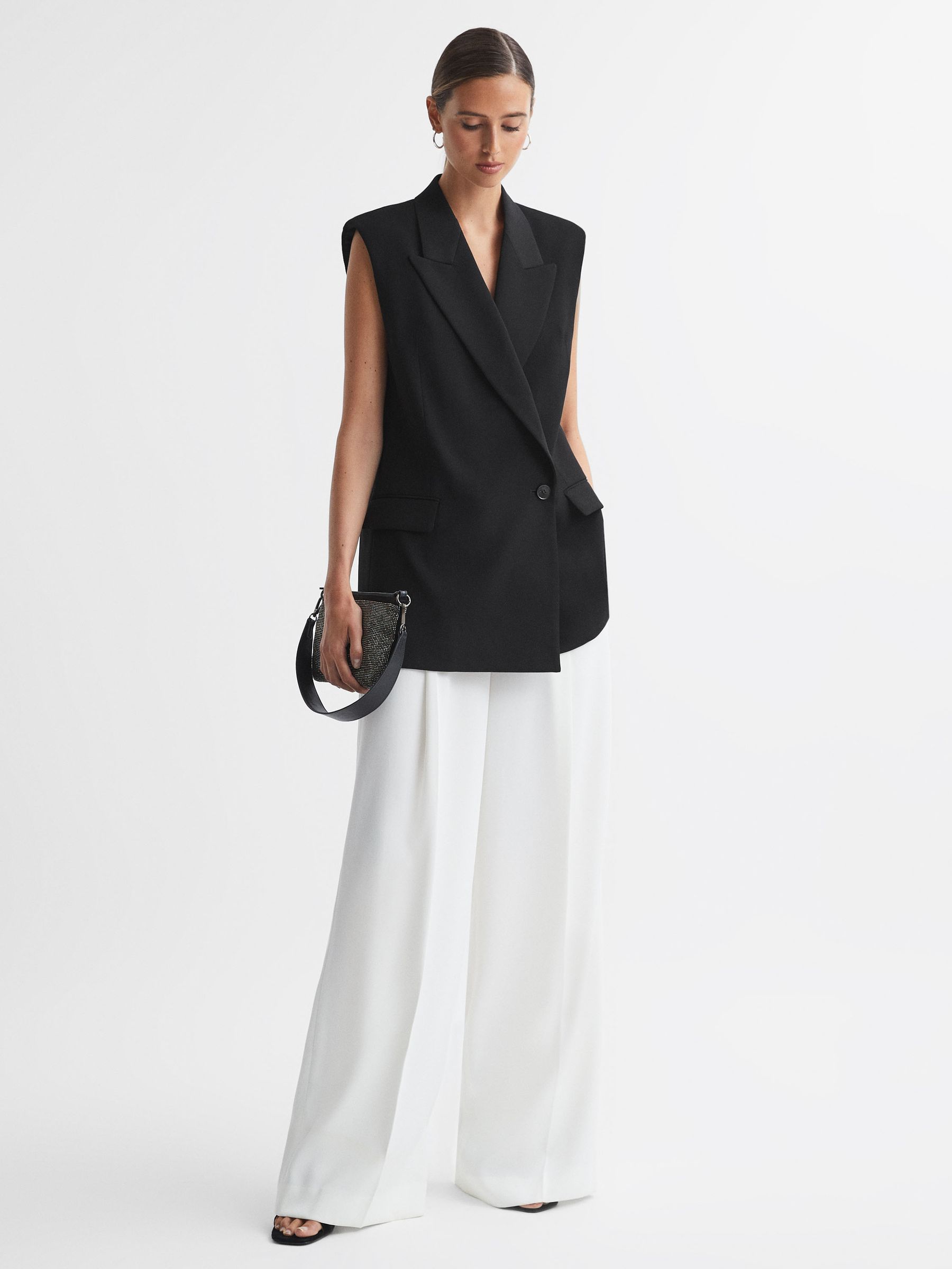 Double Breasted Longline Waistcoat in Black - Image 3 of 6