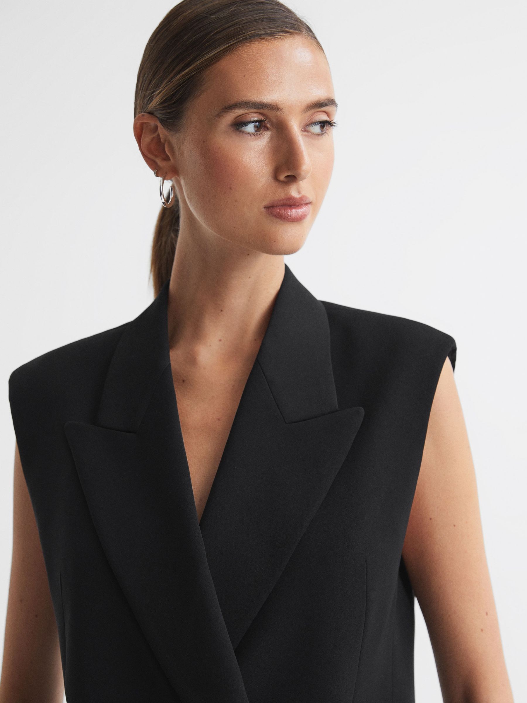 Double Breasted Longline Waistcoat in Black - Image 4 of 6