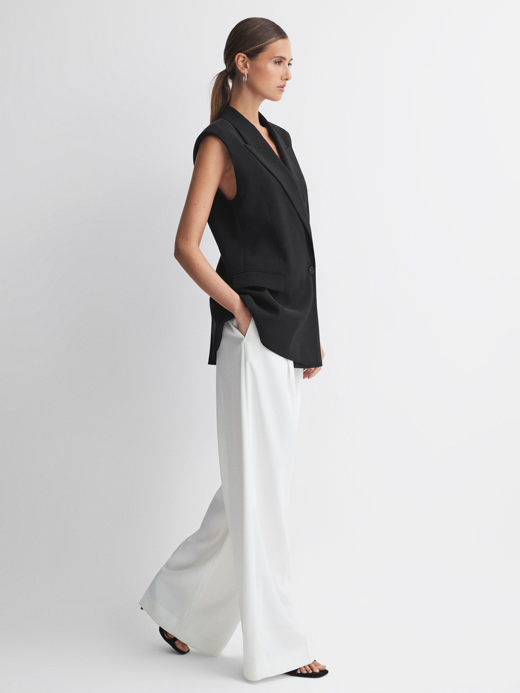 Double Breasted Longline Waistcoat in Black - Image 5 of 6