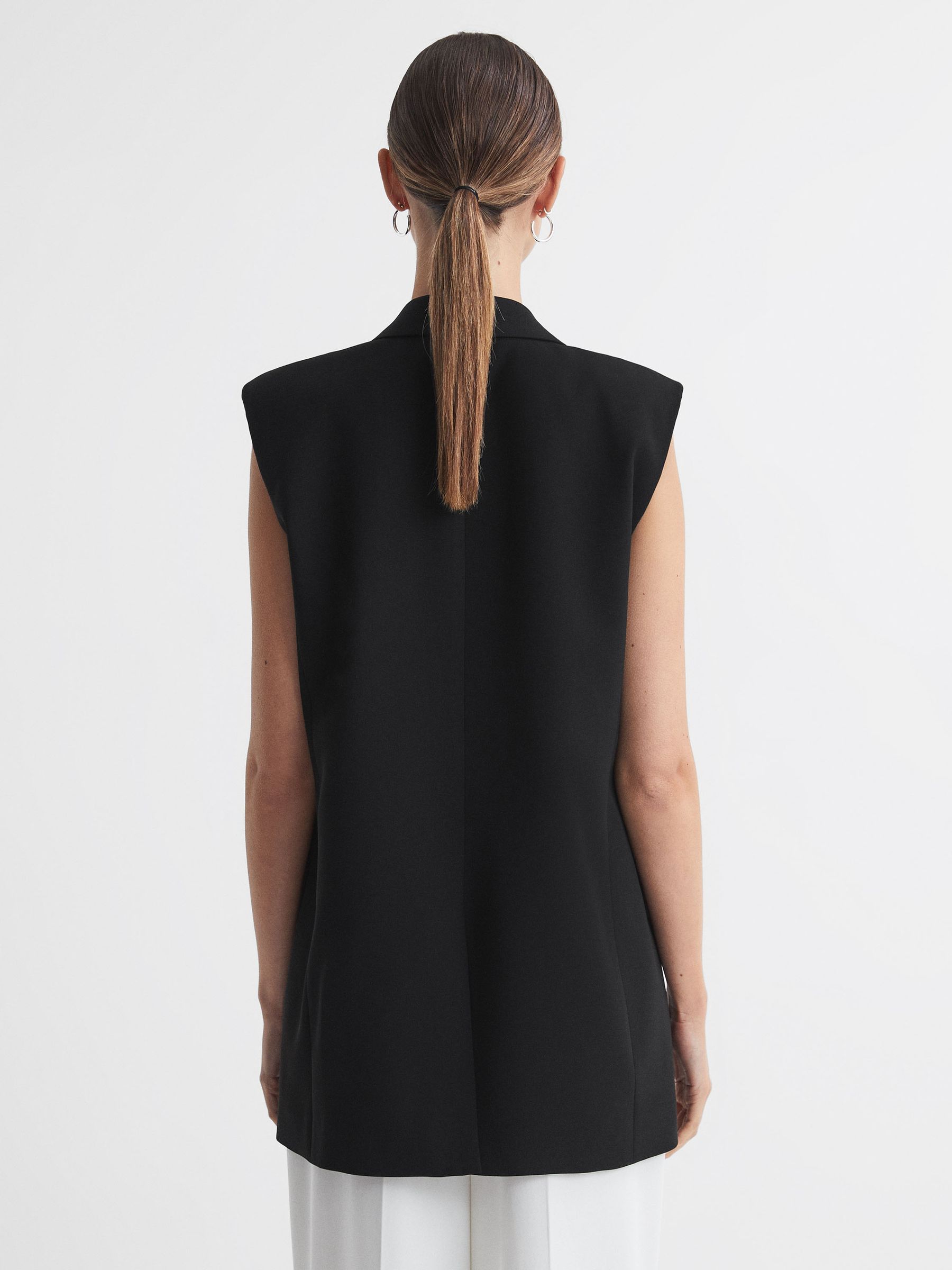 Double Breasted Longline Waistcoat in Black - Image 6 of 6