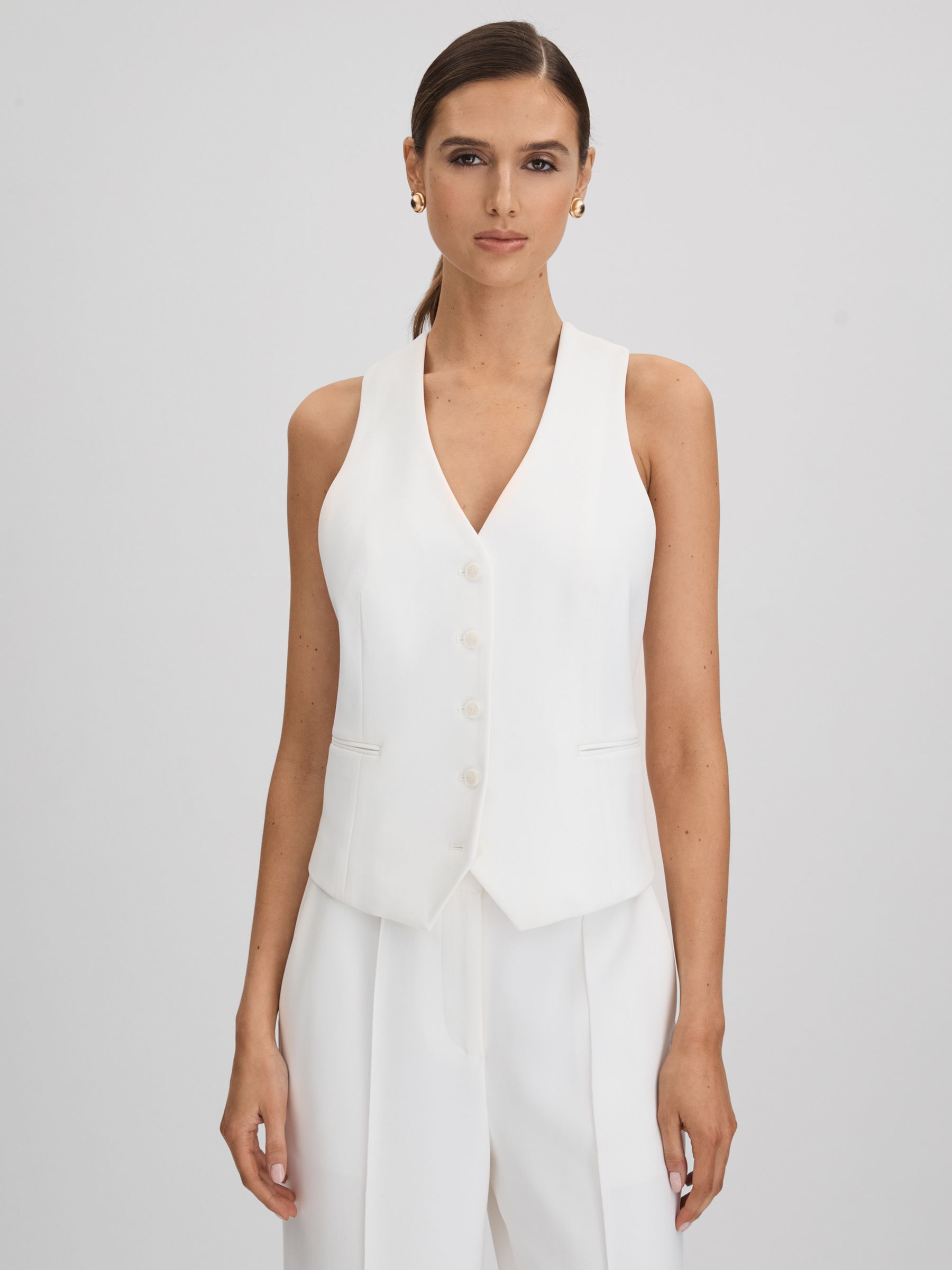 Crepe Adjustable Suit Waistcoat in White - Image 1 of 5