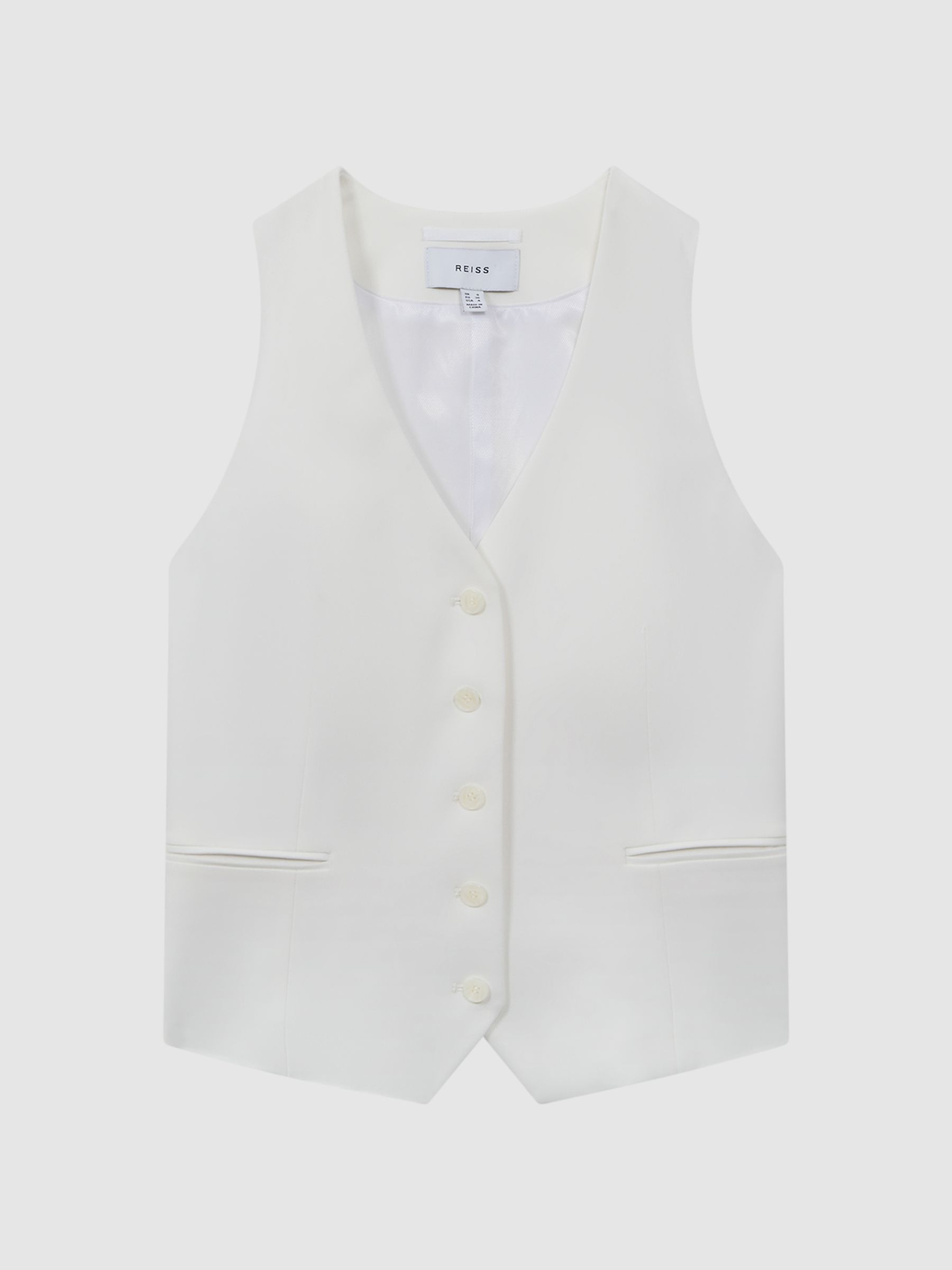 Crepe Adjustable Suit Waistcoat in White - Image 2 of 5
