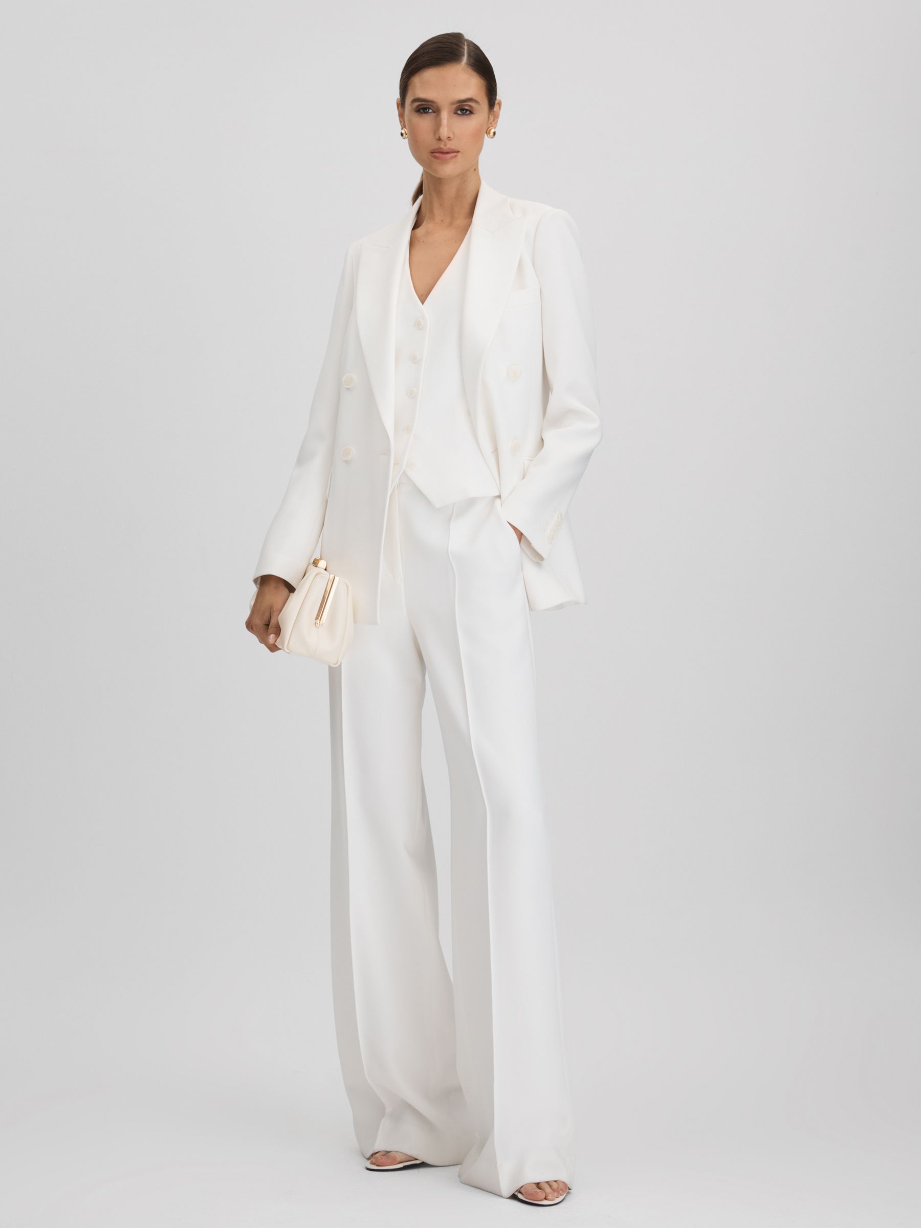Crepe Adjustable Suit Waistcoat in White - Image 3 of 5