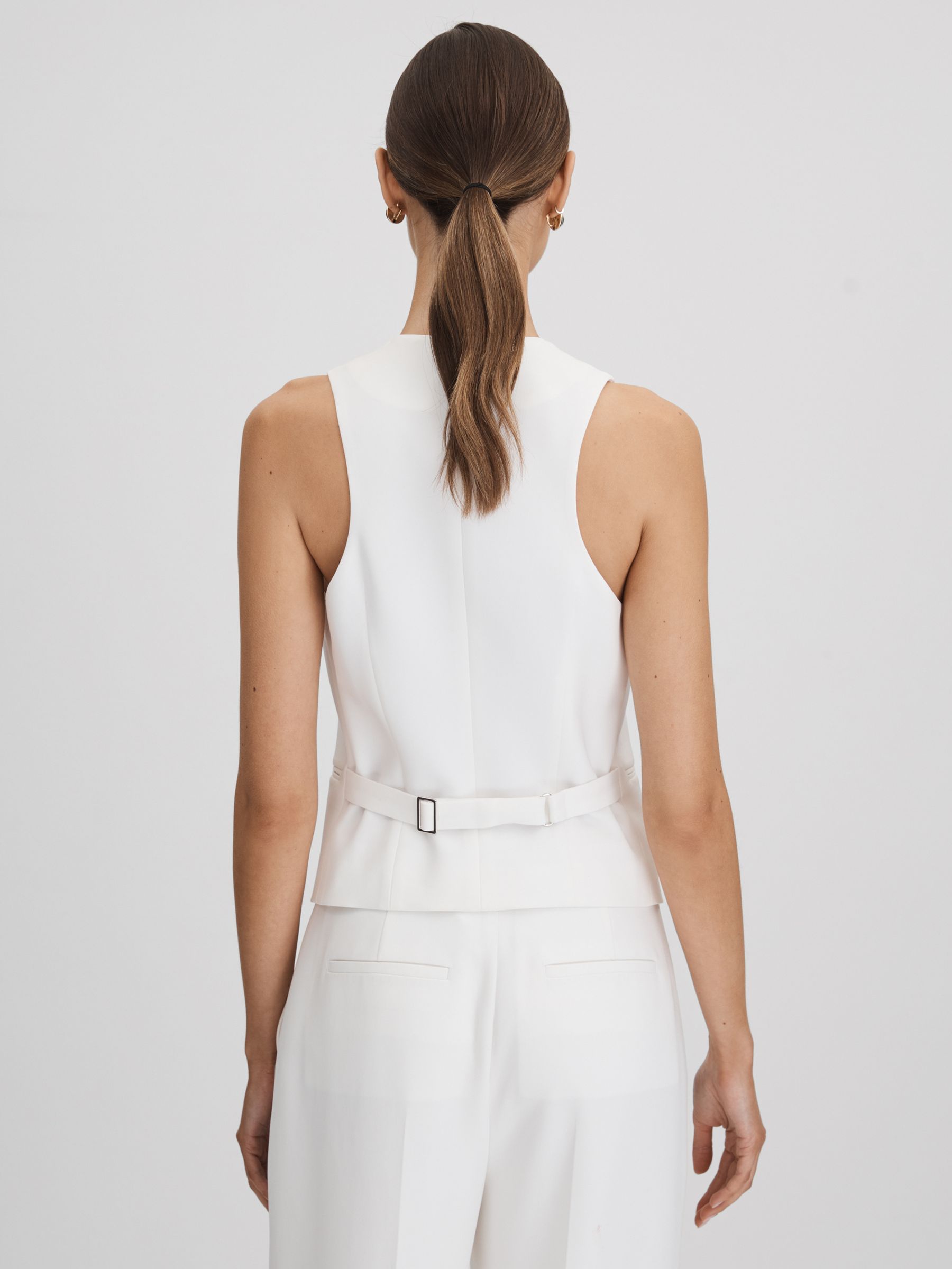 Crepe Adjustable Suit Waistcoat in White - Image 5 of 5